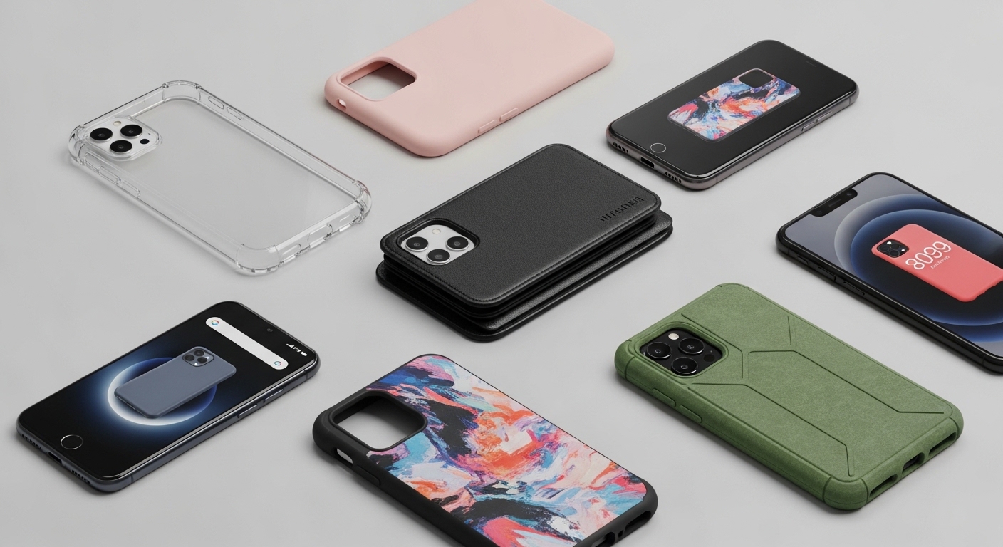 A clean layout of several phone cases