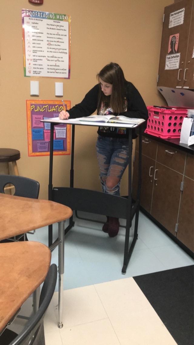 Safco AlphaBetter Student Standing Desk, Adjustable Height with Shelf and Swinging Pendulum Foot Rest, 28