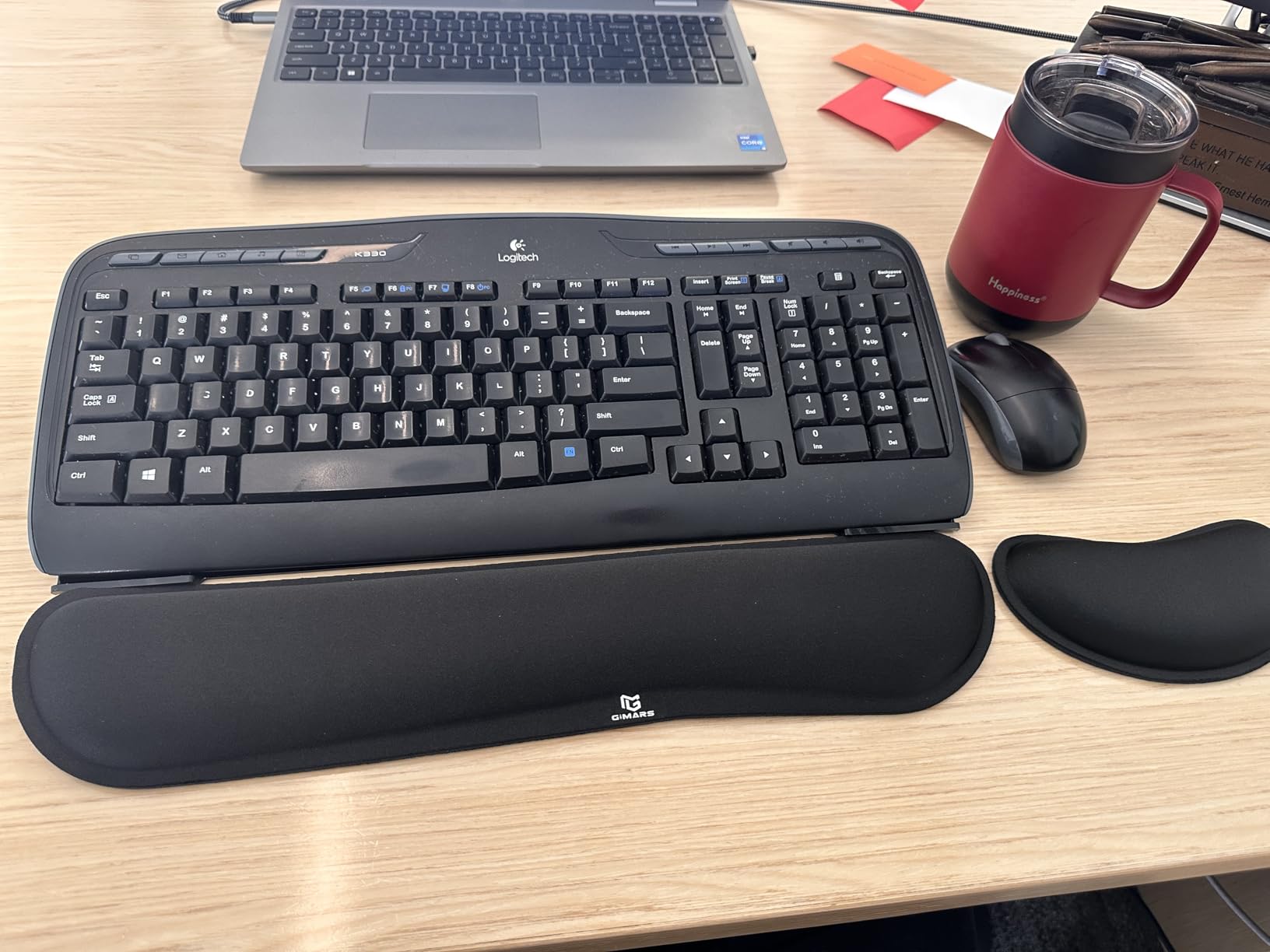 Gimars Upgrade Enlarge Silky and Superfine Fabric Gel Memory Foam Keyboard Wrist Rest Set, Ergonomic Keyboard Mouse Wrist Support for Typing Pain Relief, Comfort for Office, Gaming, Computer, Black - Customer Photo 1