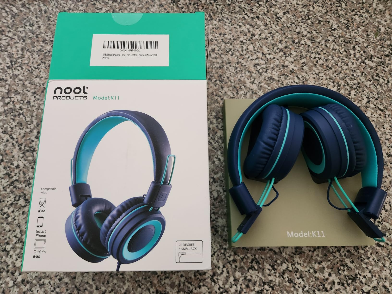 noot products K11 Kids Headphones with Wired Cord 3.5mm Jack Navy/Teal | 5ft Long Cord, Tangle Free, Foldable, Plug in On-Ear Headset for School, Classroom, Boys, Girls, Toddler Laptop Travel Tablet customer photo 1