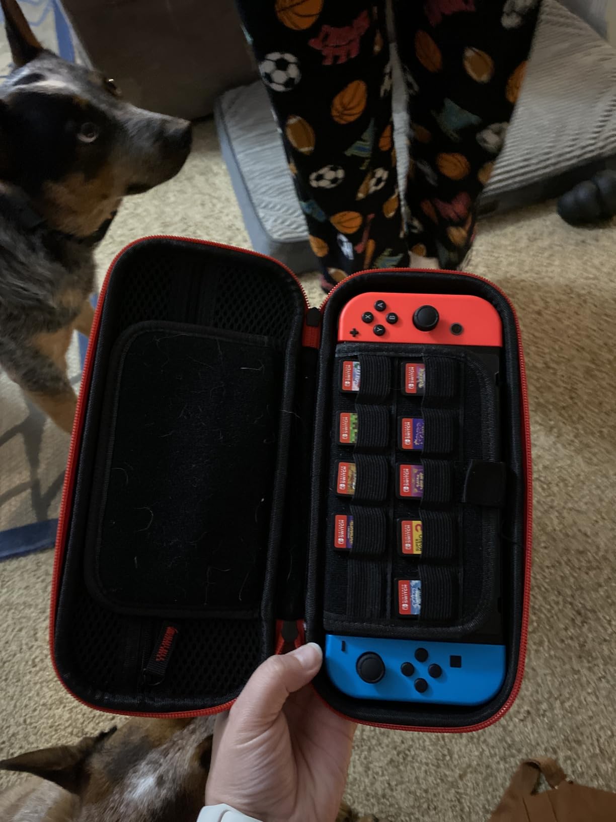 daydayup Switch Case and Tempered Glass Screen Protector Compatible with Nintendo Switch - Deluxe Hard Shell Travel Carrying Case, Pouch for Nintendo Switch Console & Accessories, Streak Red - Customer Photo 1