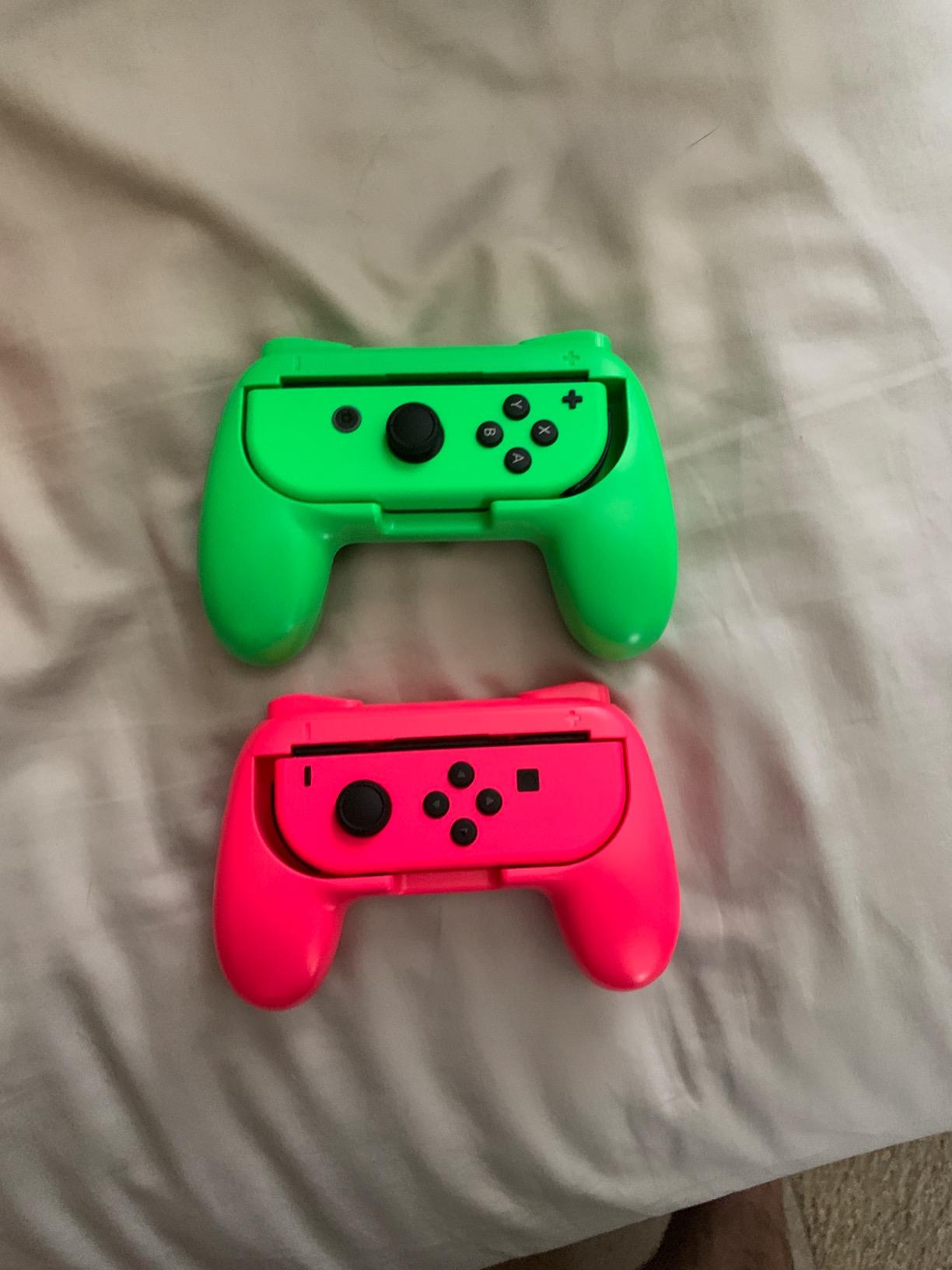 FYOUNG Hand Grips Compatible with Switch/Switch OLED Model Controllers, Grip Compatible with Switch Joy Con- Green and Pink (2 Packs) - Customer Photo 1