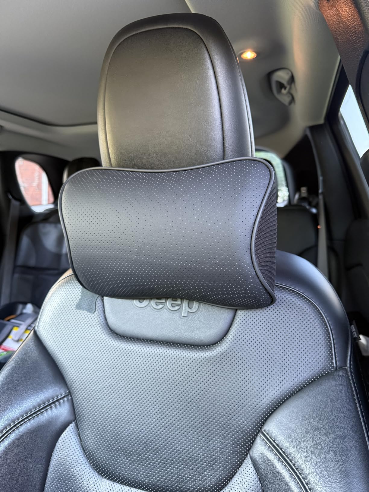 Aukee Memory Foam Car Neck Pillow Soft Leather Headrest for Driving Home Office Black (1PC) - Customer Photo 5
