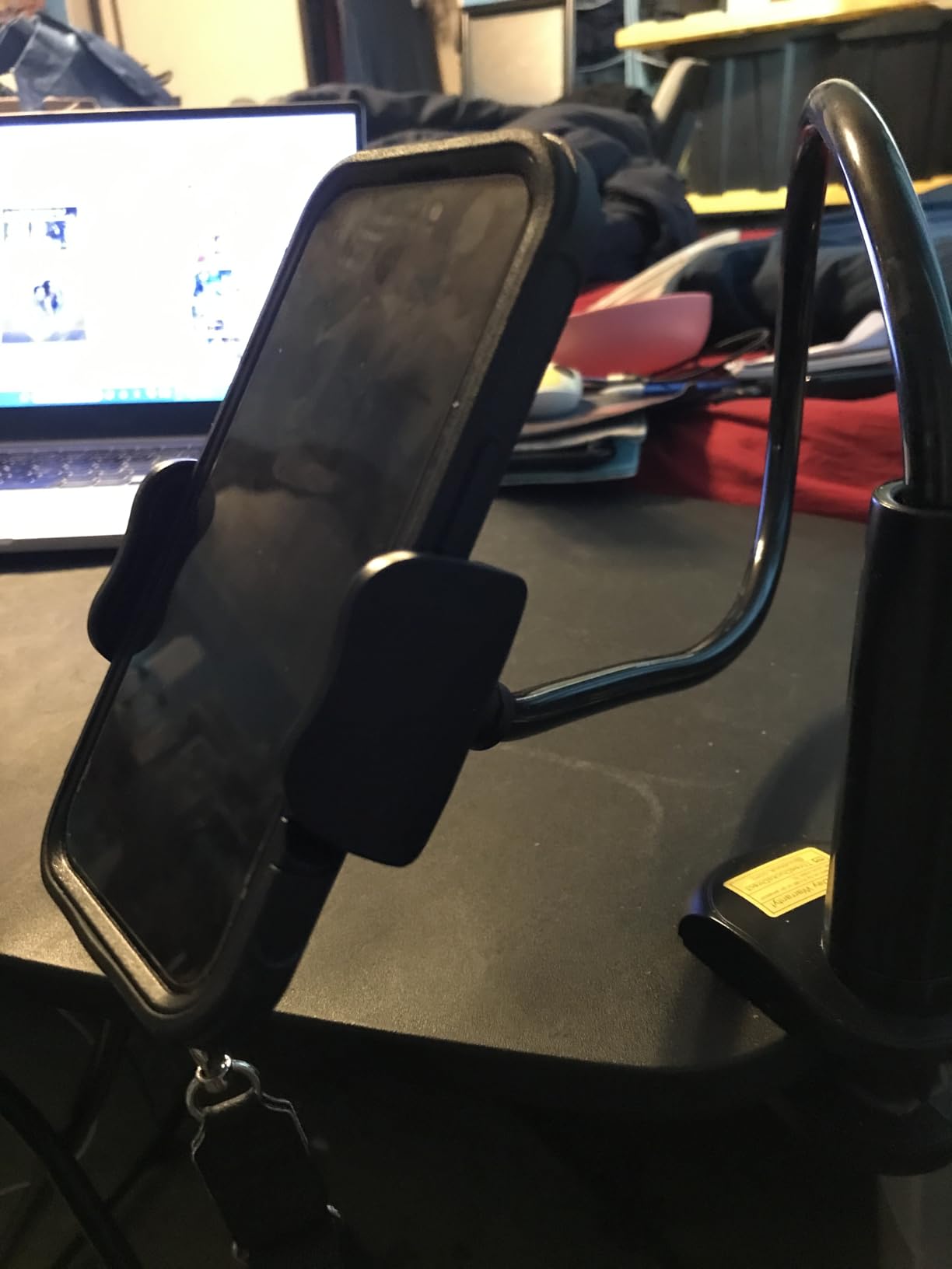 Cell Phone Clip Bed Stand Holder, with Grip Flexible Long Arm Gooseneck Bracket Mount Clamp for Desk, Compatible with iPhone 14 Pro Max XR X 8 7 6 or Other 3.5-7