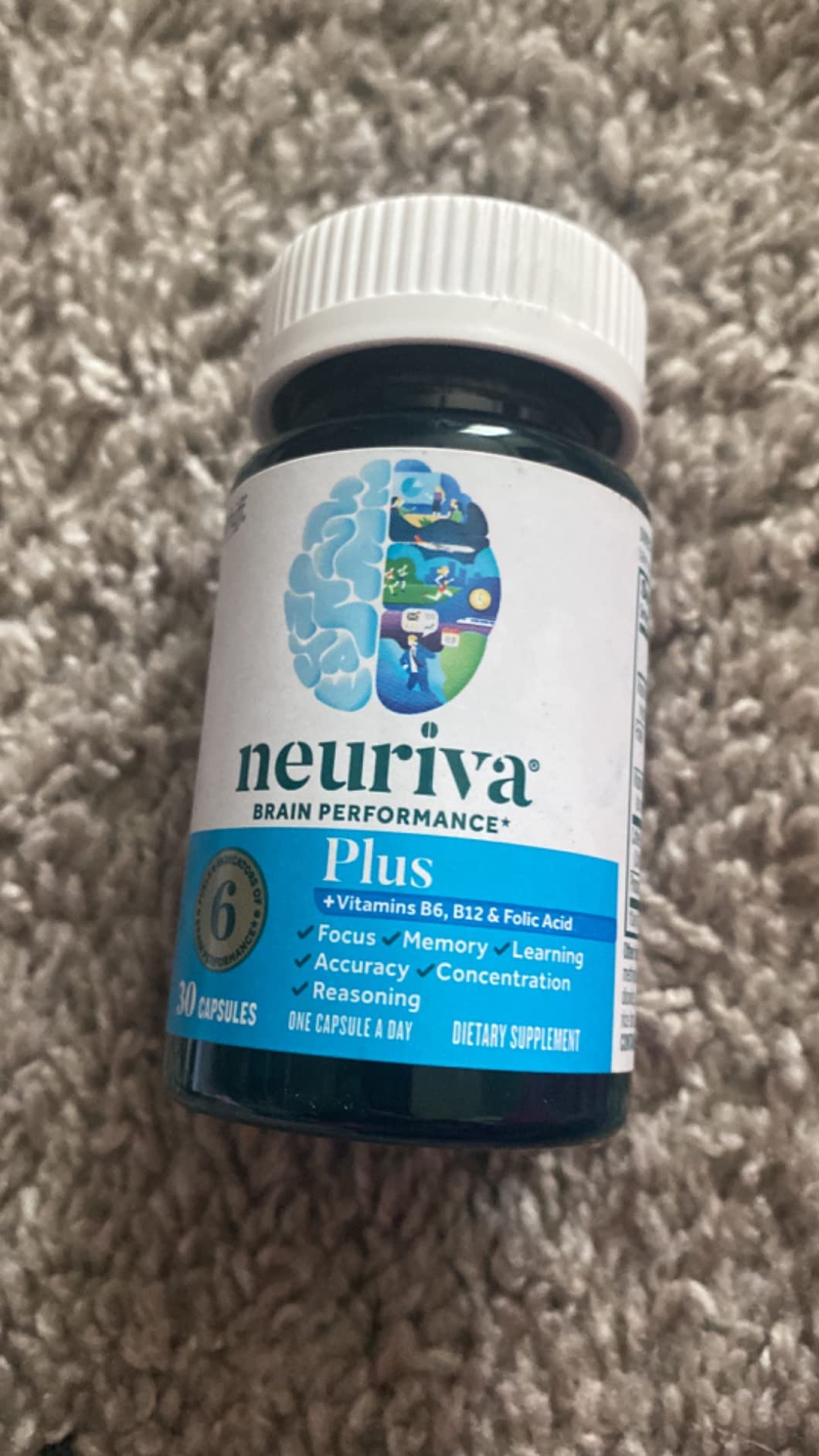 NEURIVA Plus Brain Supplement for Memory and Focus Clinically Tested Nootropics for Concentration for Mental Clarity, Cognitive Enhancement Vitamins B6, B12, Phosphatidylserine 30 Capsules - Customer Photo 2