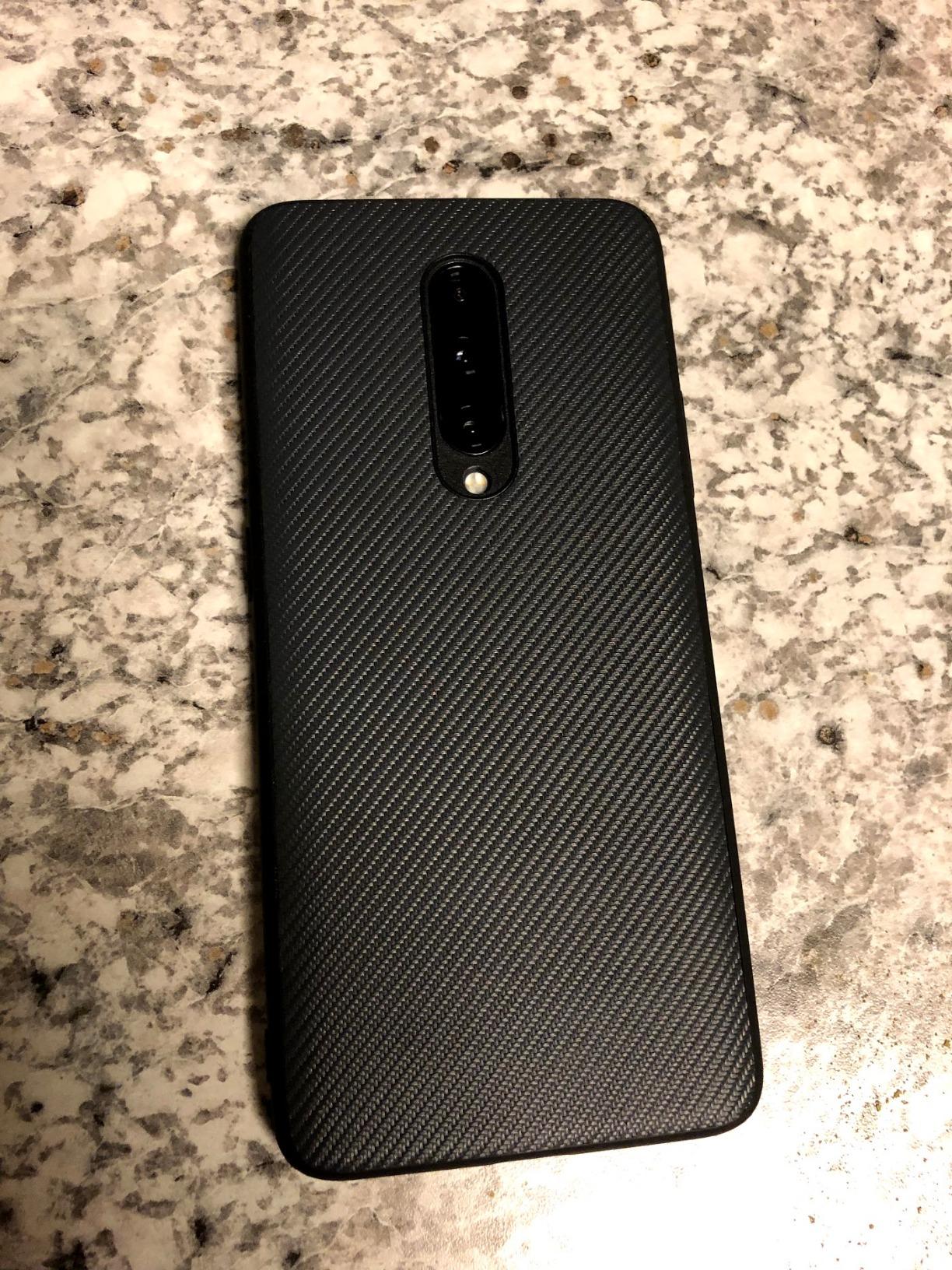 Orzero Real 1K Carbon Fiber Case Compatible for OnePlus 7 Pro 5G, (Light Weight) (Carbon fiber Cloth Back+TPU Frame) (Precise Pop-Up Camera Cutout) Anti-Fingerprints Slim Silky Shock-Proof Case- Black - Customer Photo 1