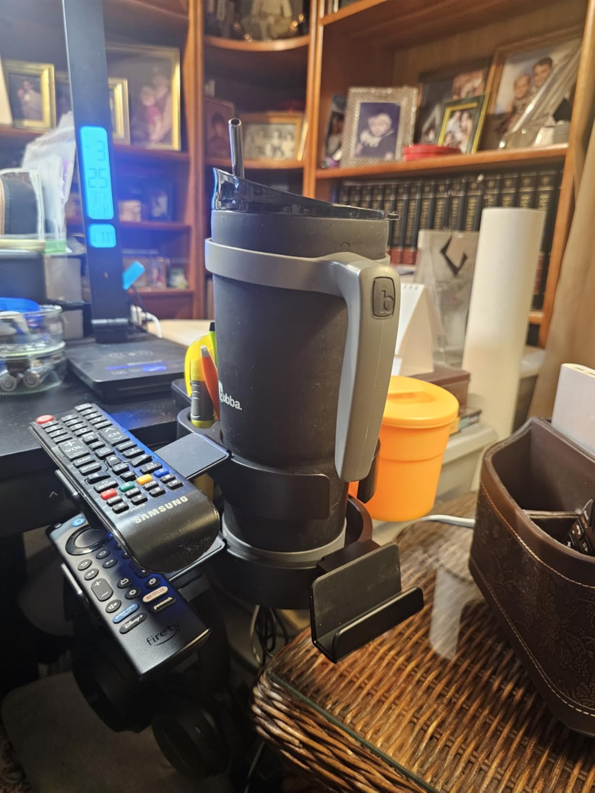 7-in-1 Desk Cup Holder - EURPMASK Organizer with Headphone, Controller Holder, Snack Bucket, and Phone Holder, Clamp-On Desk Accessory with Sturdy Large Storage, Easy to Install, Black - Customer Photo 2