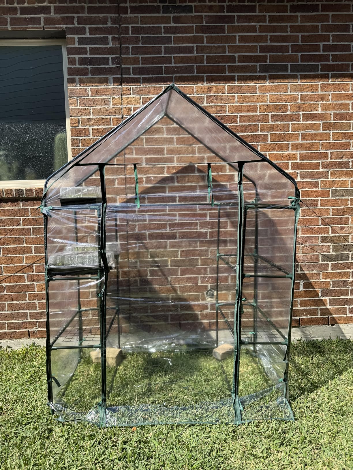 Ohuhu Greenhouse for Outdoors with Mesh Side Windows, 3 Tiers 4 Shelves Small Walk-In Green House Plant Stands Plastic PE Cover Outside Portable Warm House for Seedling Flowers Growing, 4.8x2.5x6.4 FT - Customer Photo 1