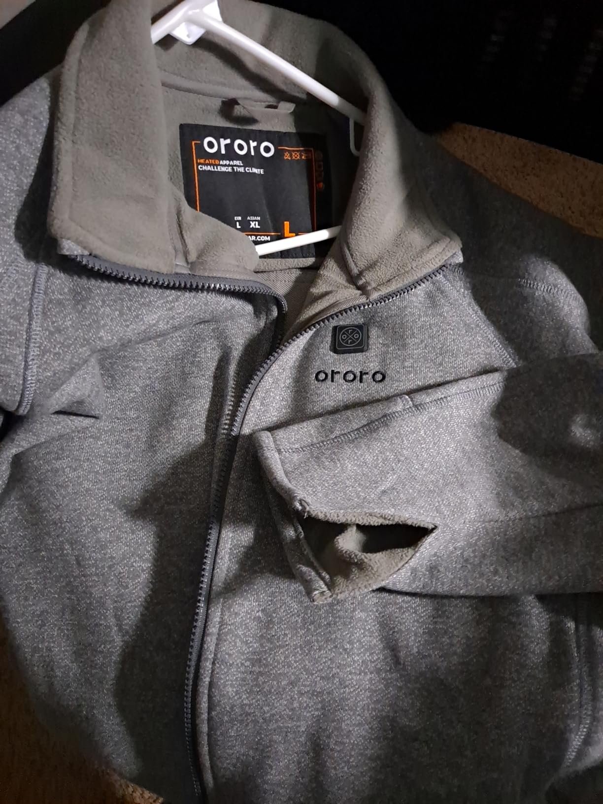 ORORO [Upgraded] Men's 4-Zone Fleece Heated Jacket with Heated Collar, Heating Fleece Jacket with Battery - Customer Photo 4