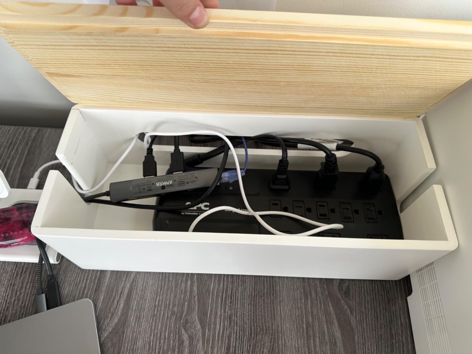 NATURE SUPPLIES Set of 2, Wood Cable Management Boxes, Large and Medium Cord Organizer to Hide Wires and Power Strips for TV, Desk, Computer, Router, Cable Storage and Home Office Organization, White - Customer Photo 2