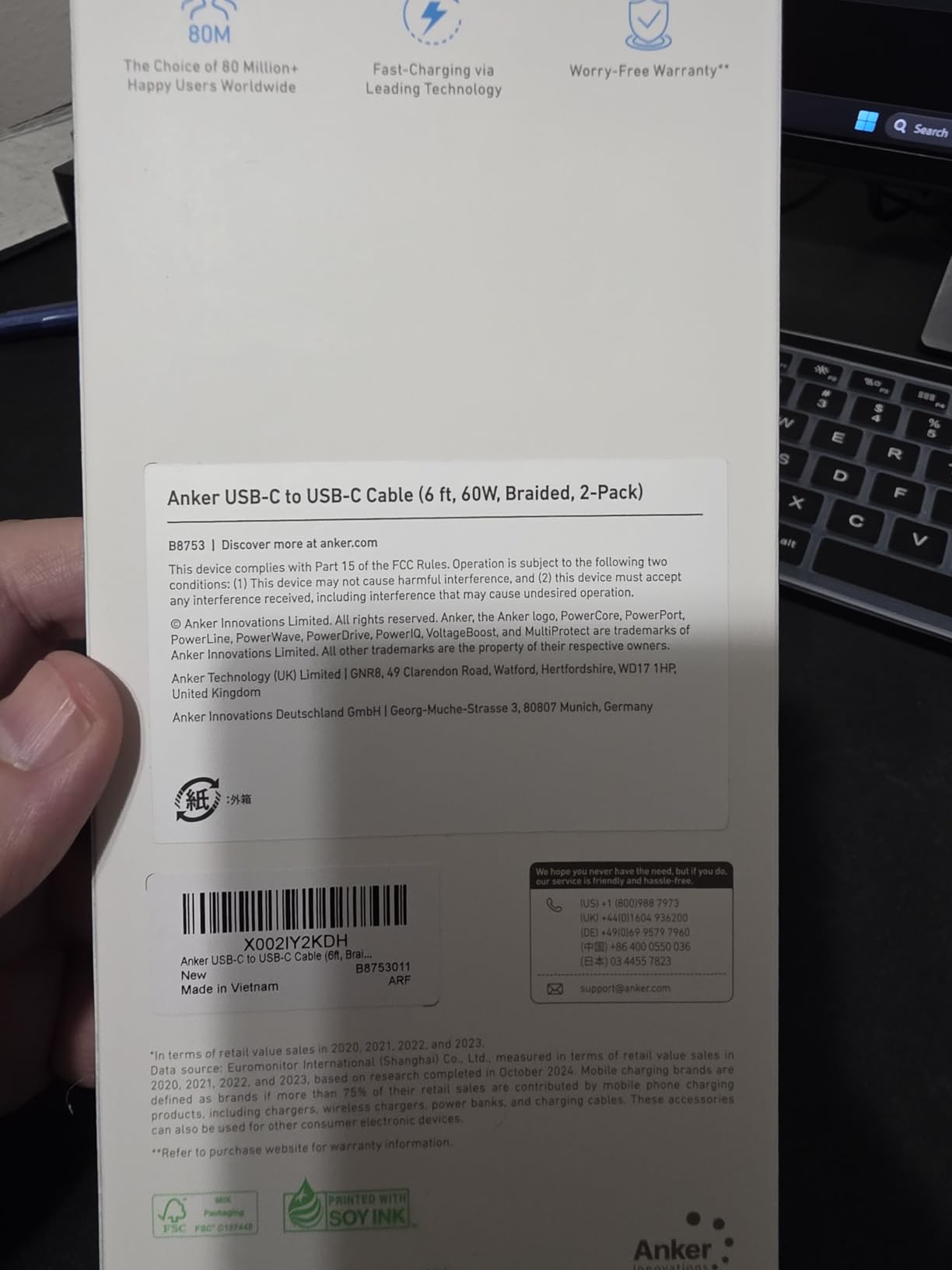 Anker USB C to USB C Cable, Type-C 60W Fast Charging Cable (6 FT, 2Pack) for iPhone 17 Series, iPad mini 6 and More (Black) - Customer Photo 2