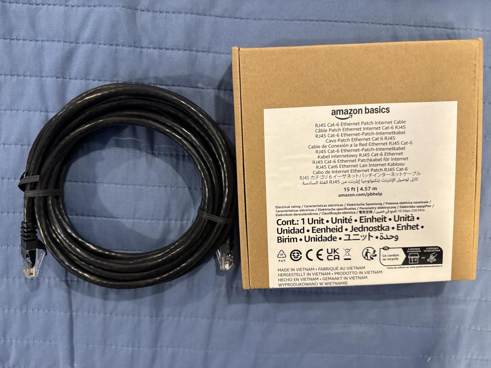 Amazon Basics RJ45 Cat 6 Ethernet Patch Cable, 10Gpbs High-Speed Cable, 250MHz, Snagless, 15 Foot, Black - Customer Photo 1