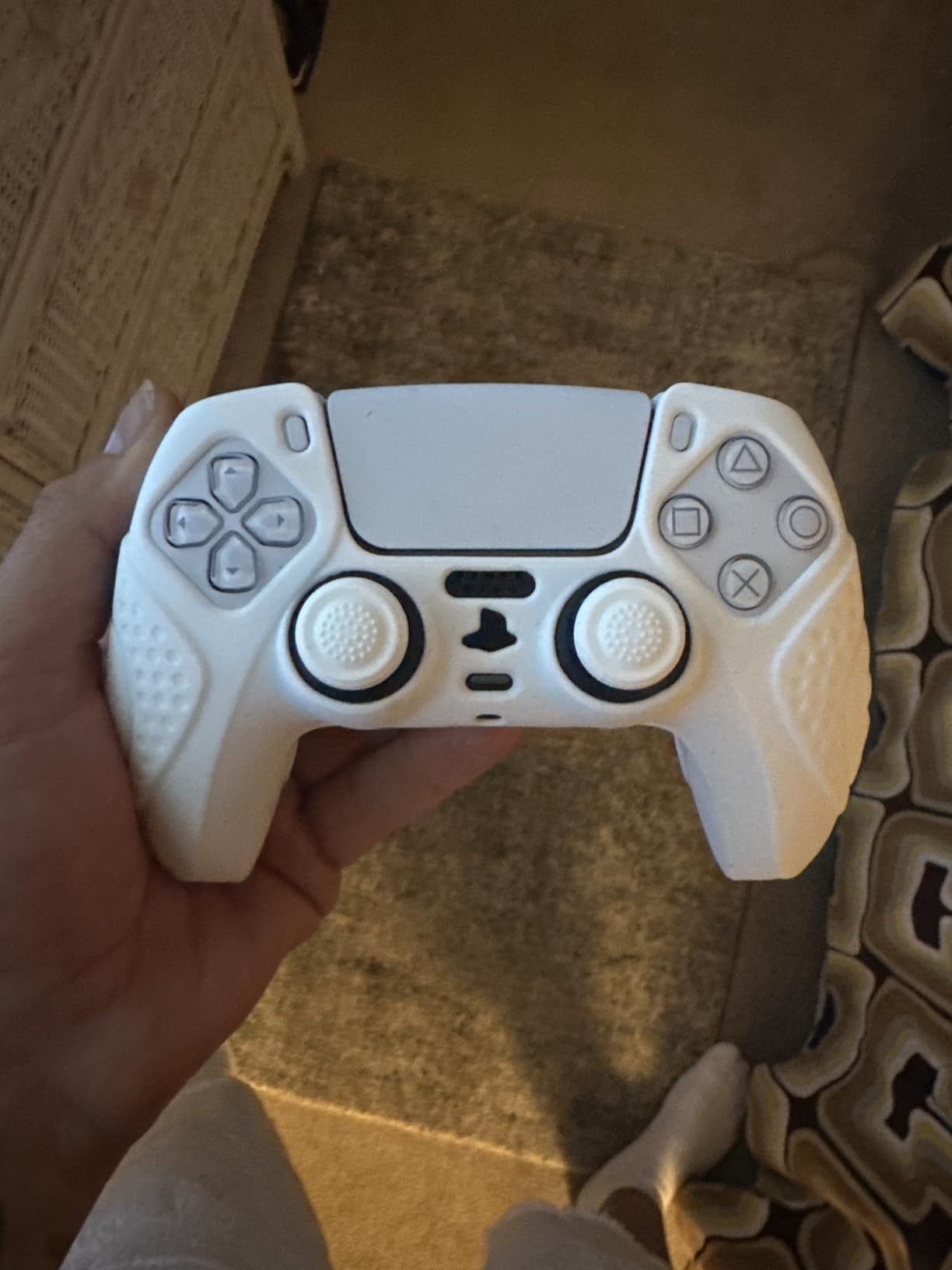 eXtremeRate PlayVital Guardian Edition White Ergonomic Soft Anti-Slip Controller Silicone Case Cover for ps5, Rubber Protector Skins with White Joystick Caps for ps5 Controller - Customer Photo 1