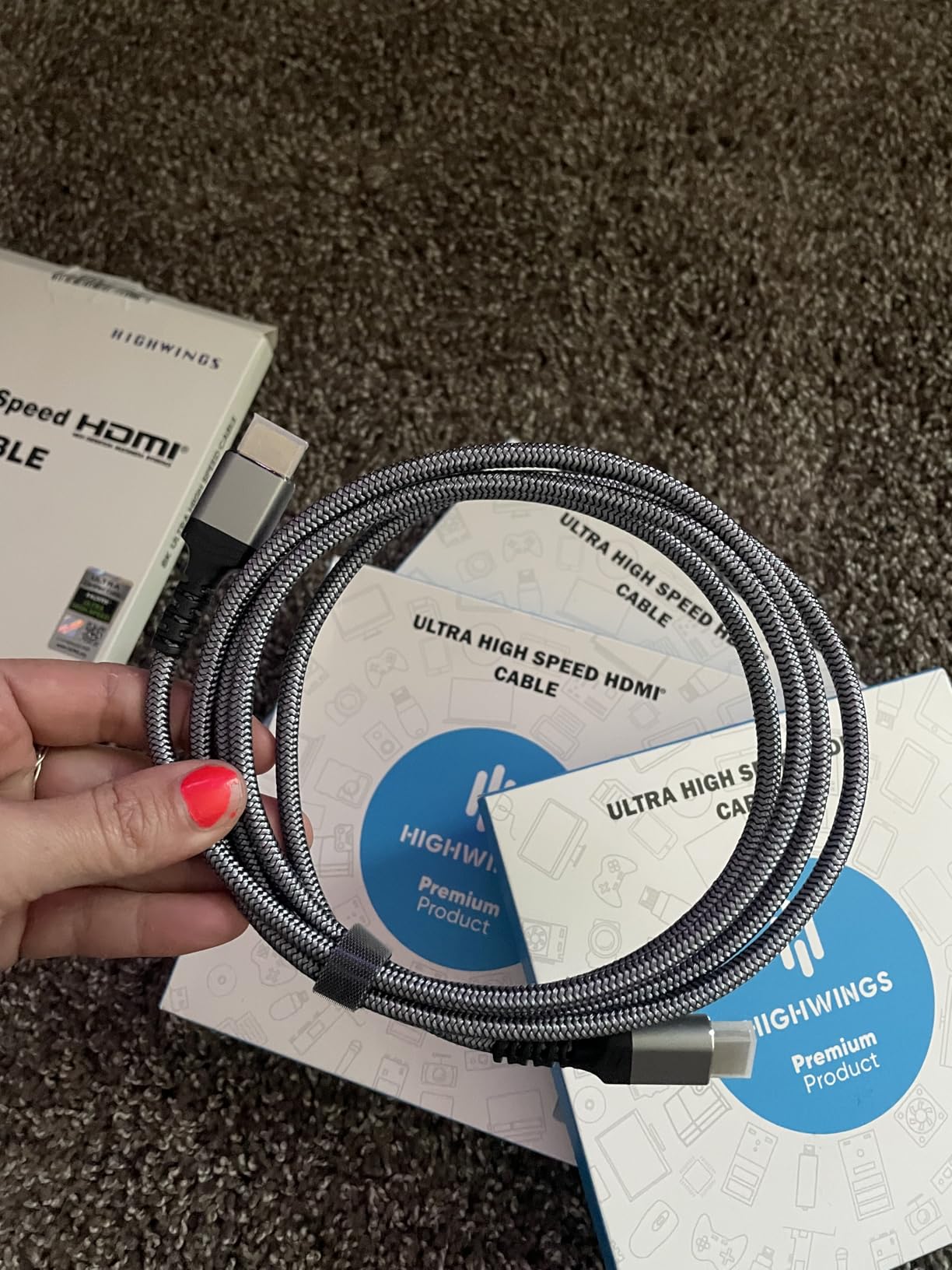 Highwings 8K 10K 4K HDMI Cable 48Gbps 6.6FT/2M, Certified Ultra High Speed HDMI Cable Braided Cord-4K@120Hz 8K@60Hz, DTS:X, HDCP 2.2 & 2.3, HDR 10 Compatible with Roku TV/PS5/HDTV/Blu-ray - Customer Photo 1