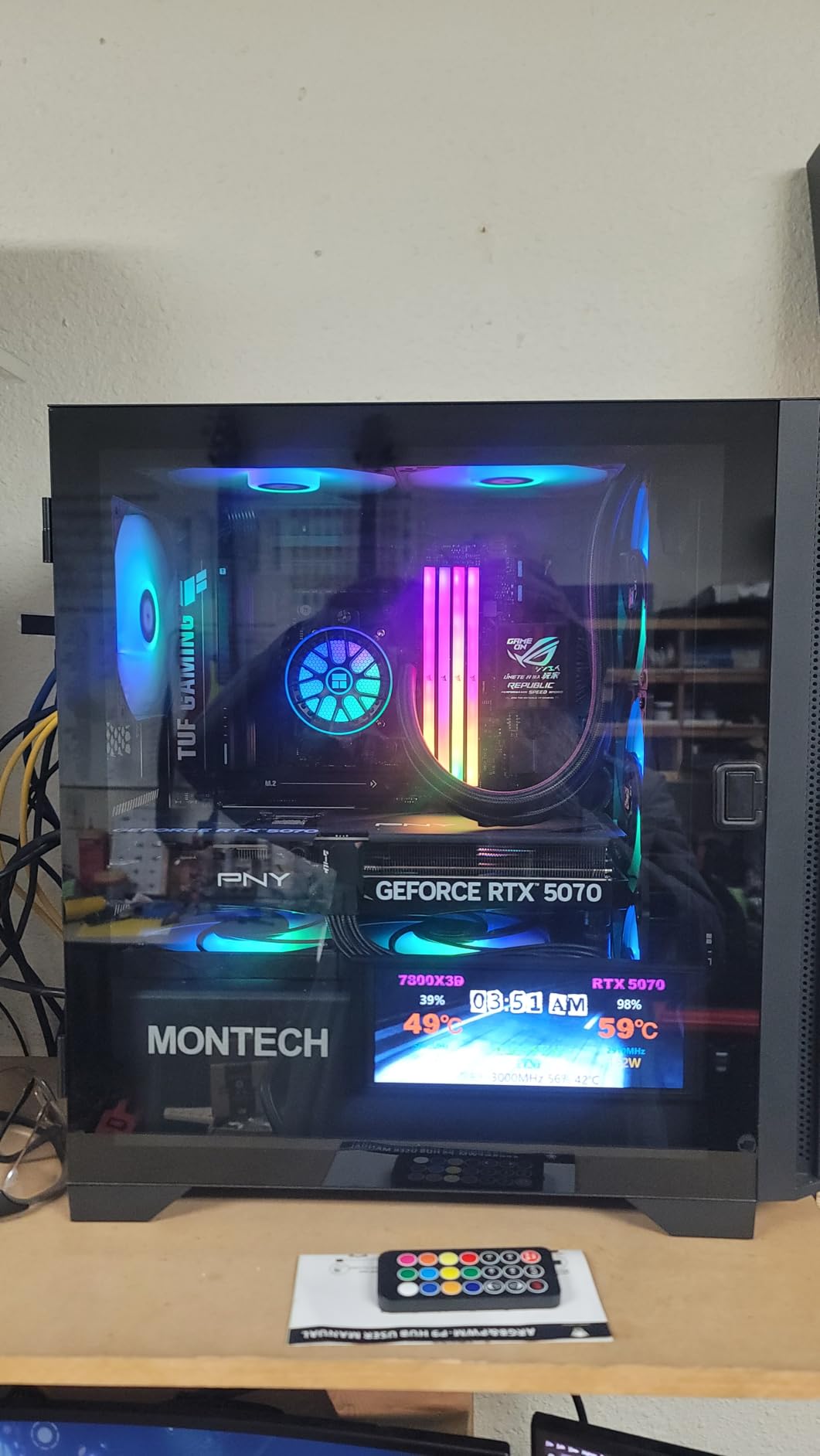 Montech AIR 100 ARGB Micro-ATX Tower with Four ARGB Fans Pre Installed, Ultra-Minimalist Design, Fine Mesh Front Panel, High Airflow, Unique Side Swivel Tempered Glass, Black - Customer Photo 1