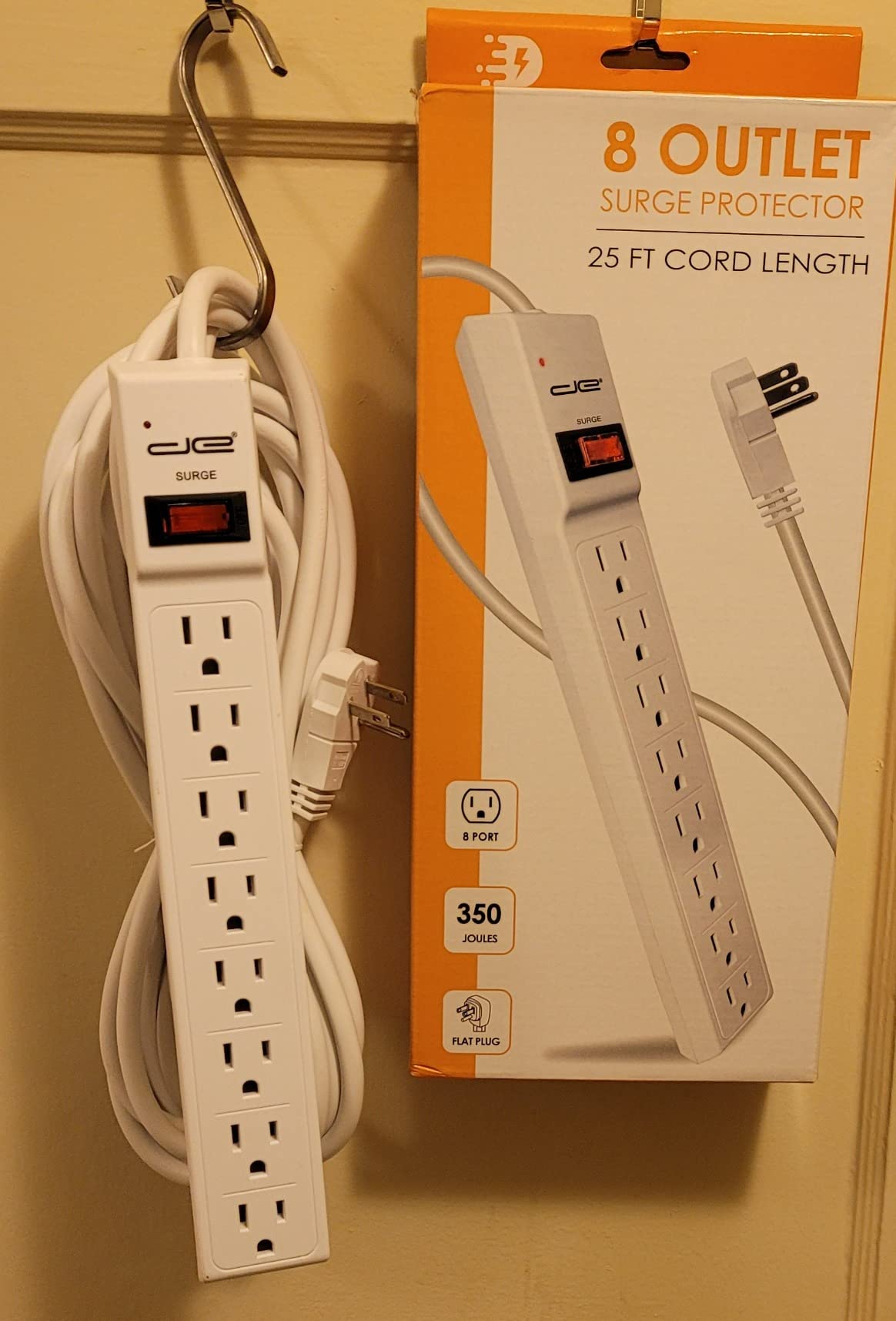 Digital Energy 8 Outlet Surge Protector - 15 AMP, 1875 W, 125 V, 350 J Surge Protection, ETL Listed - Flat Plug (White, 3 FT (Pack of 2)) - Customer Photo 1