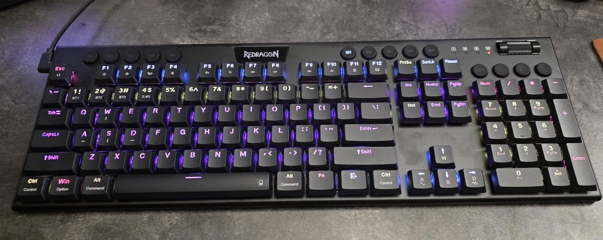 Redragon K618 PRO 3-Mode Wireless RGB Mechanical Keyboard, BT/2.4Ghz/Wired Low Profile Win/Mac Gaming Keyboard w/Ultra-Thin Design, Dedicated Media Control & Linear Red Switch - Customer Photo 1