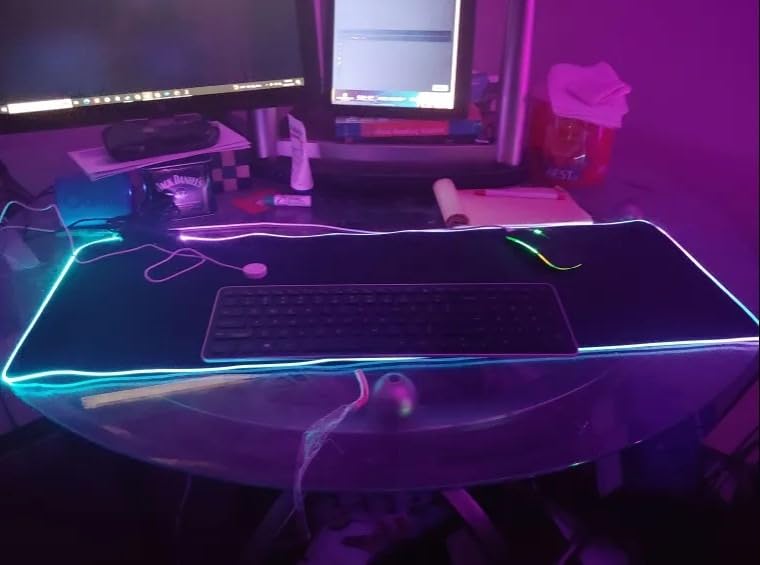 Large RGB Gaming Mouse Pad -15 Light Modes Touch Control Extended Soft Computer Keyboard Mat Non-Slip Rubber Base for Gamer Esports Pros 31.5X11.8 - Customer Photo 1