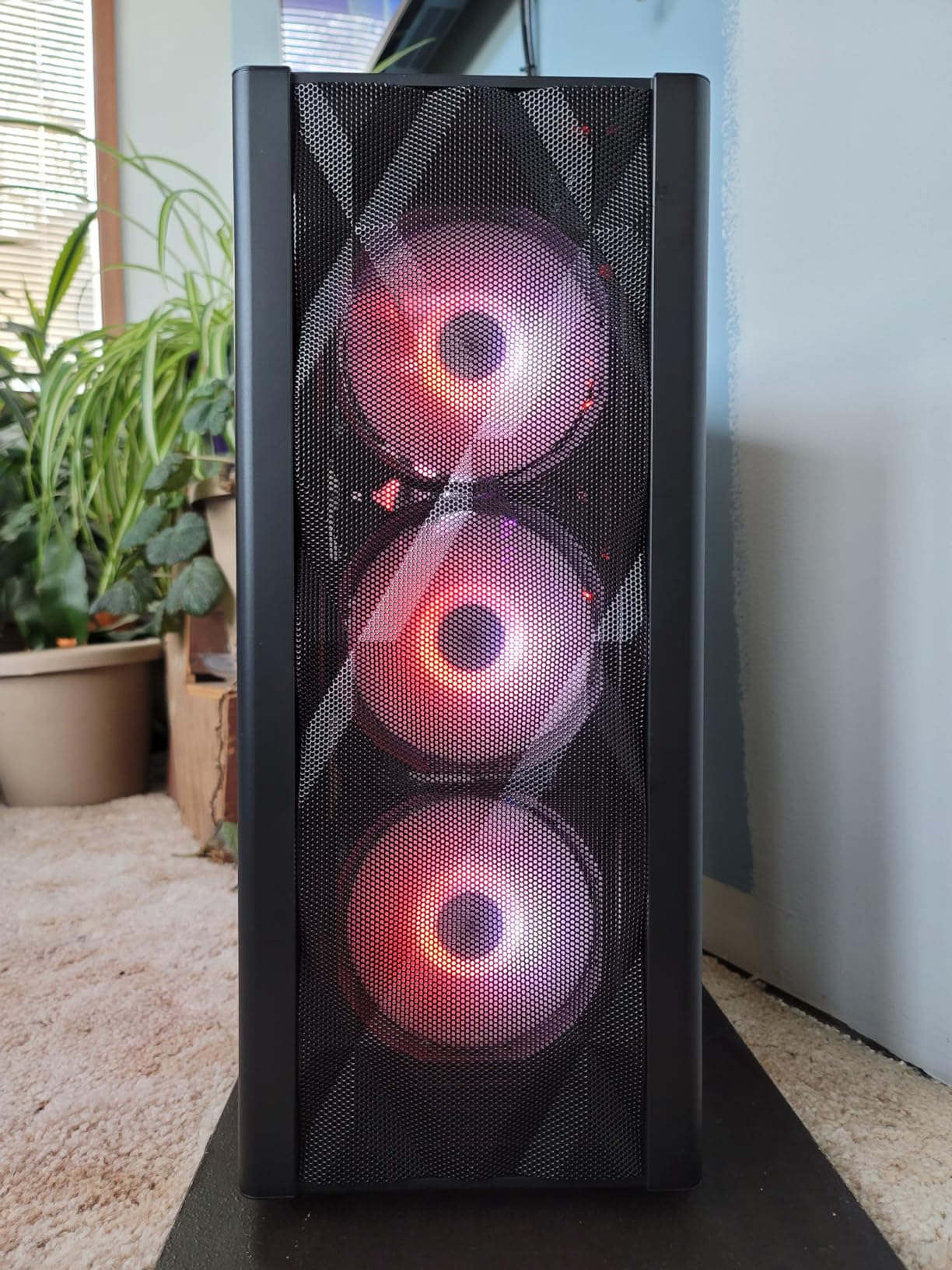 MUSETEX ATX PC Case Pre-Install 6 PWM ARGB Fans, Polygonal Mesh Computer Gaming Case, Opening Tempered Glass Side Panel Mid-Tower Case, USB 3.0 x 2, Black, NN8 - Customer Photo 5
