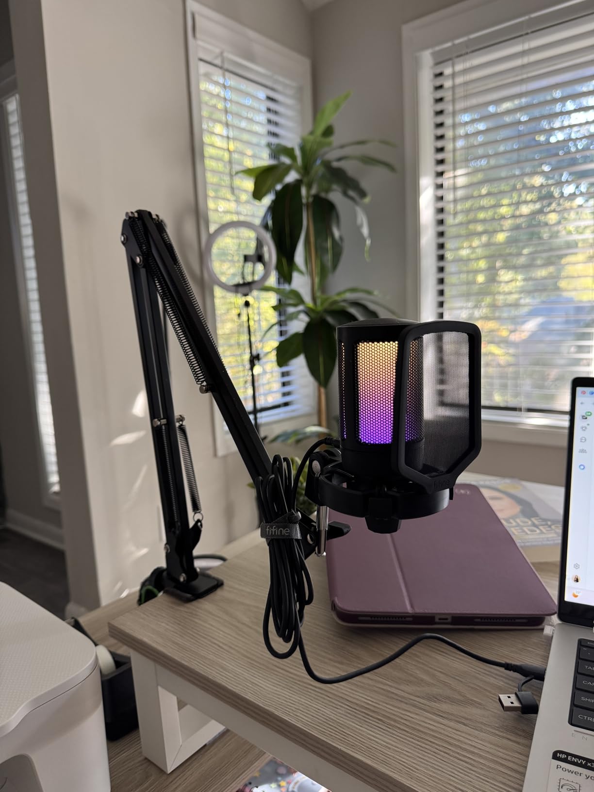 FIFINE Gaming PC USB Microphone, Podcast Condenser Mic with Boom Arm, Pop Filter, Mute Button for Streaming, Twitch, Online Chat, RGB Computer Mic for PS4/5 PC Gamer Youtuber-AmpliGame A6T - Customer Photo 1