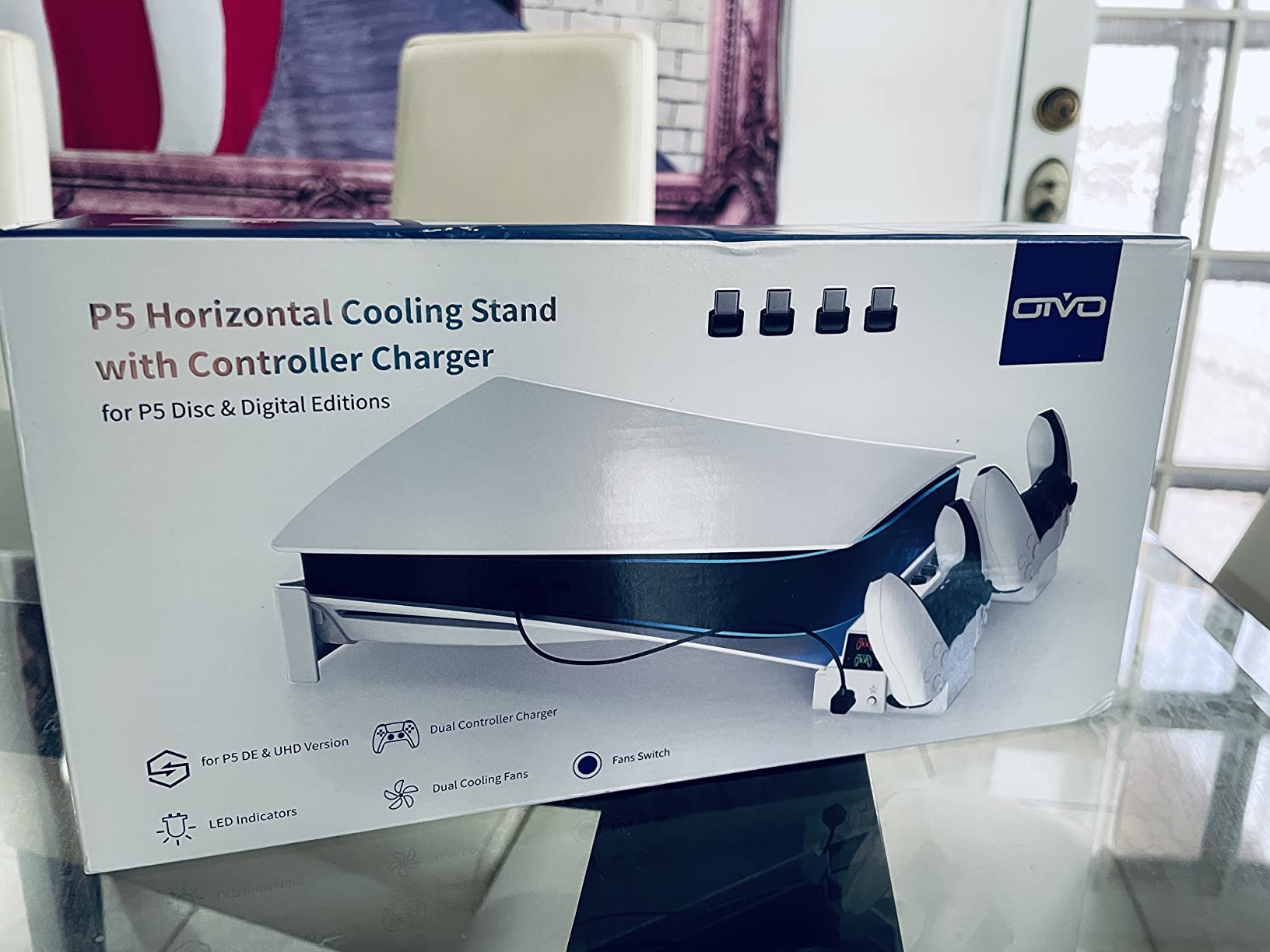 OIVO PS5 Horizontal Stand and Cooling Station with 3-Level Cooling Fan, Dual PS5 Controller Charger for PlayStation 5 Controller, Horizontal PS 5 Cooling Stand(Not for PS 5 Slim/Pro) - Customer Photo 2