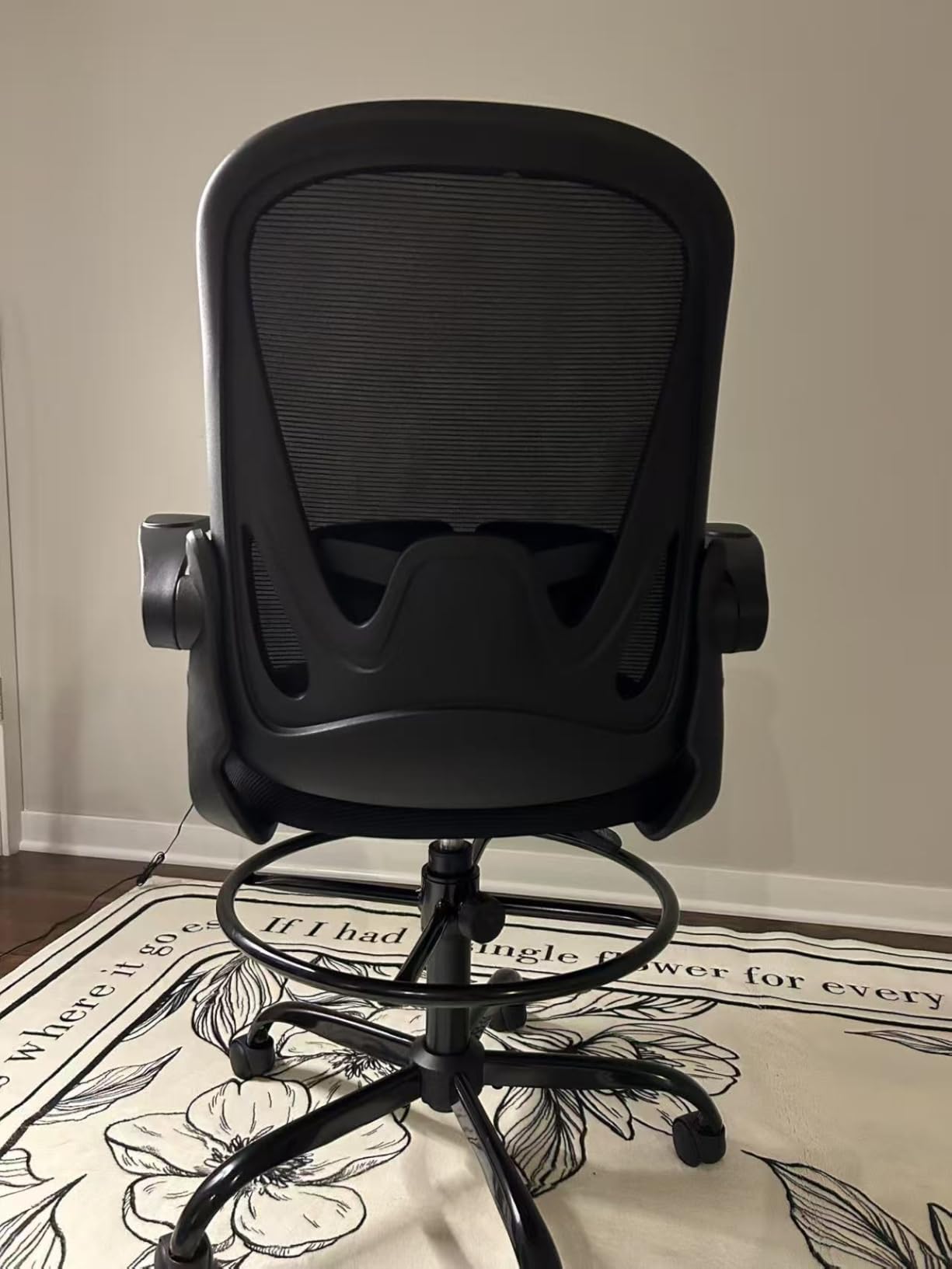 Primy Drafting Chair Tall Office Chair with Flip-up Armrests Executive Ergonomic Computer Standing Desk Chair with Lumbar Support and Adjustable Footrest Ring (Black) - Customer Photo 1
