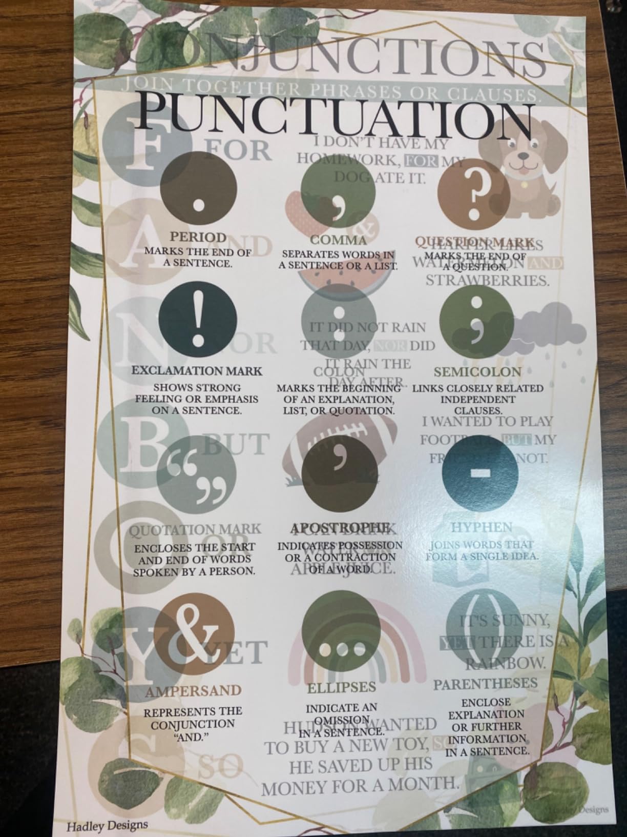 Hadley Designs Parts of Speech Posters For Classroom -4 English Grammar Posters, Writing Process Punctuation Nouns Verbs Adjectives, Language Arts Elementary Middle School, Greenery Classroom Decor - Customer Photo 1
