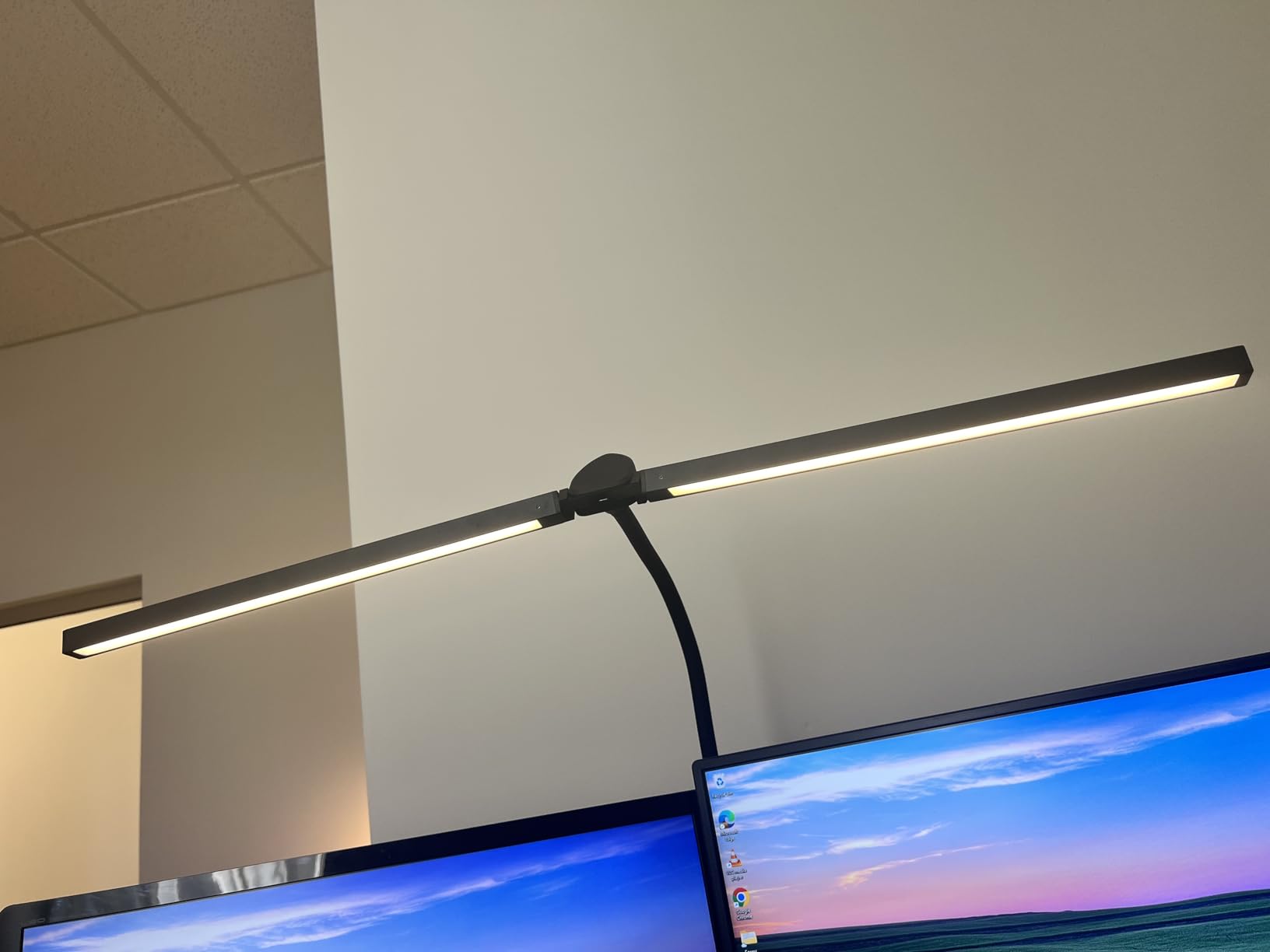 Led Desk Lamp for Office Home - Eye Caring Architect lamp with Clamp,Dual Screen Computer Monitor Gooseneck Smart Light: 24W 5 Color Flexible Adjustable Lighting Table Lamp for Study Drafting - Customer Photo 1