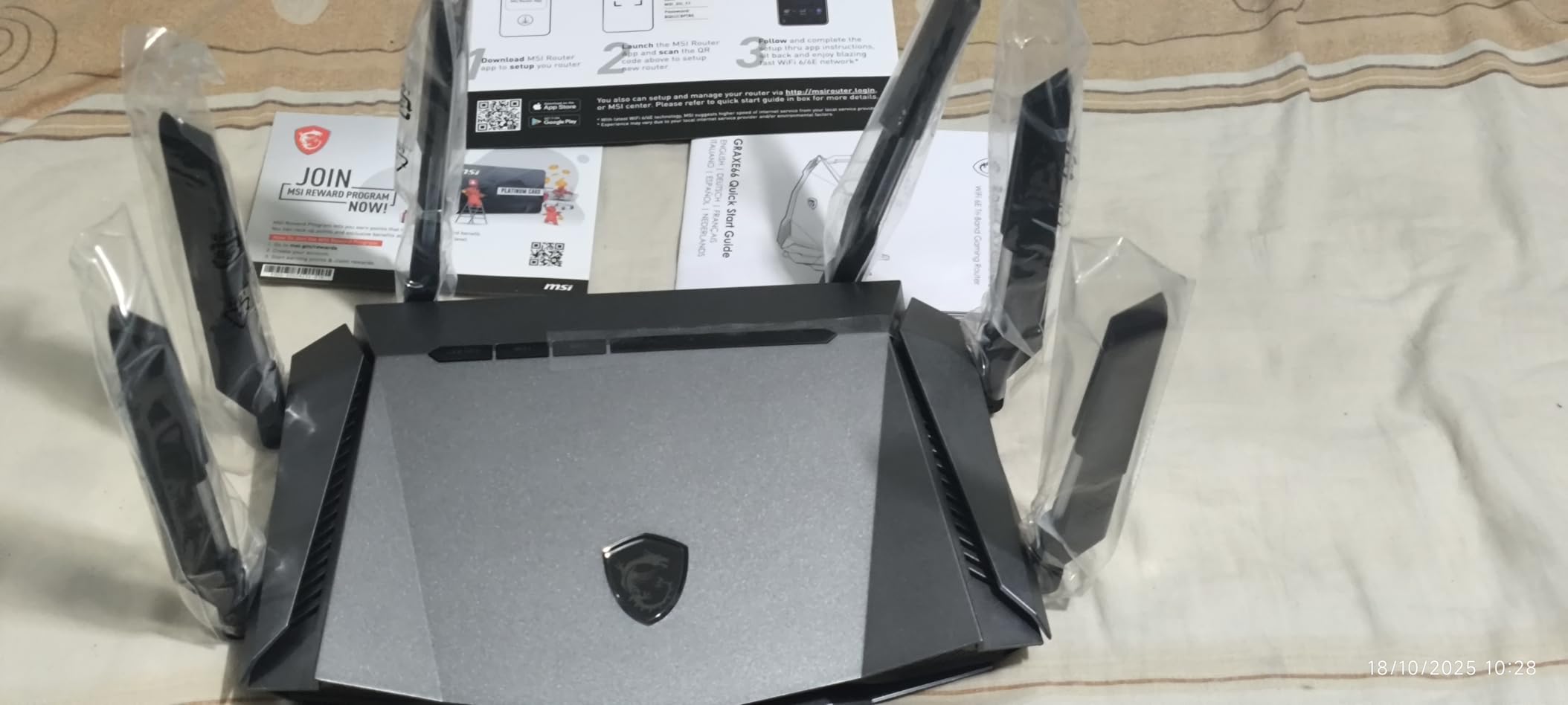 MSI Radix AXE6600 WiFi 6E Tri-Band Gaming Router, AI QoS, RGB, 1.8GHz Quad-Core Processor, MU-MIMO, Gigabit Wireless, 8-Stream, High Speed Long Range - Customer Photo 3