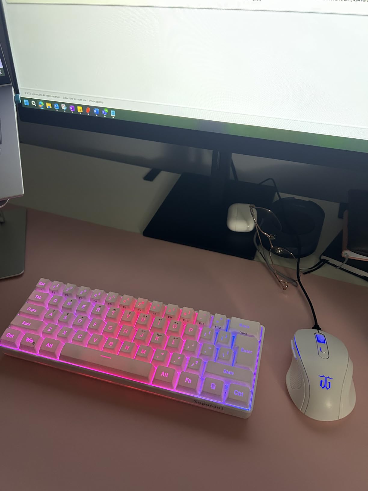 Snpurdiri 2.4G Wireless Gaming Keyboard and Mouse Combo, Include Mini 60% Merchanical Feel RGB Backlit Keyboard, Ergonomic Vertical Feel Small Wireless Mouse(Black and White) - Customer Photo 1