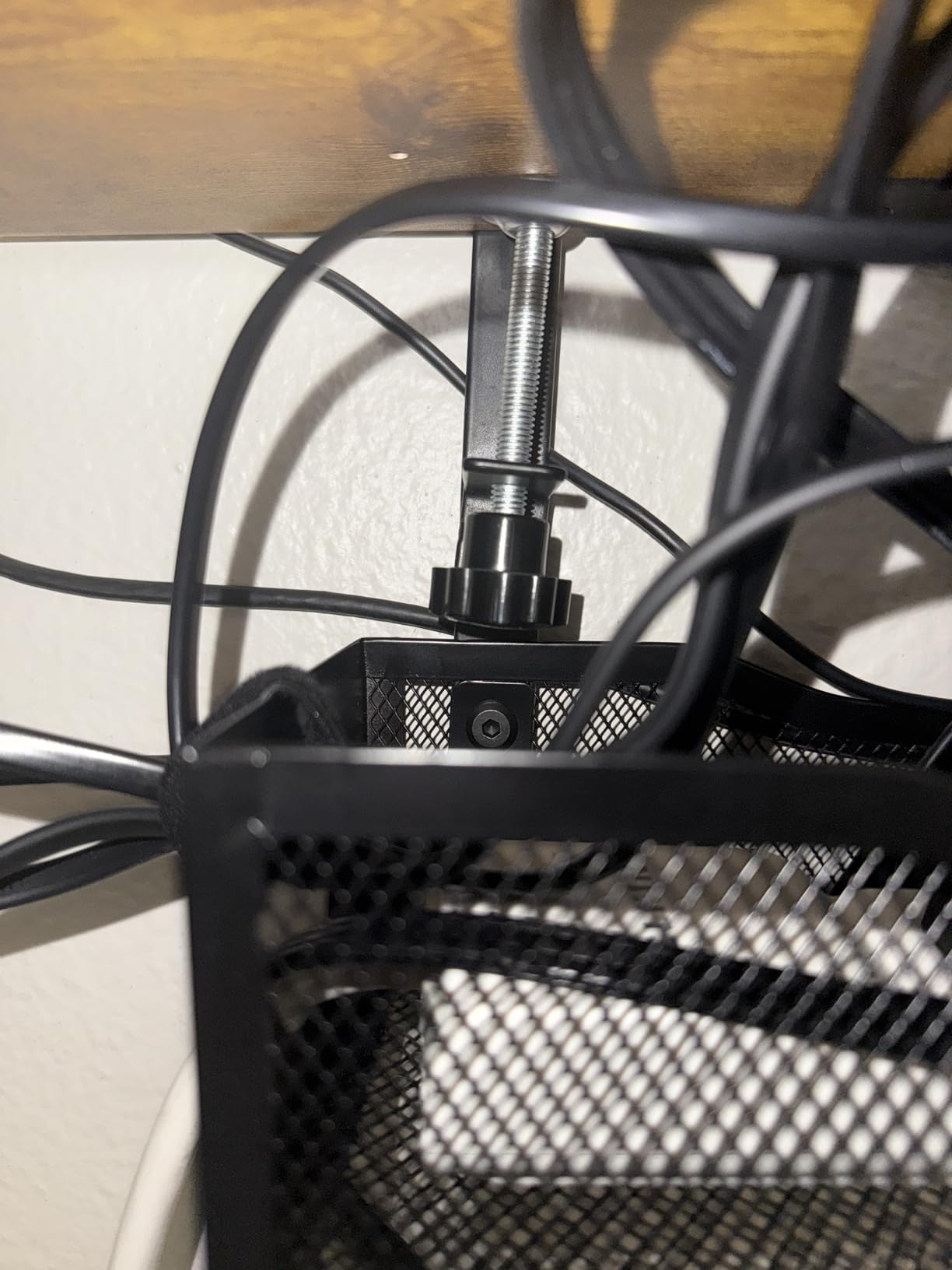 Under Desk Cable Management Tray No Drill, Metal Mesh Cable Management Under Desk with Clamp Mount, 2 Hole Cable Tray with Wire Management and Cord Organizer for Home Office Standing Desk customer photo 2