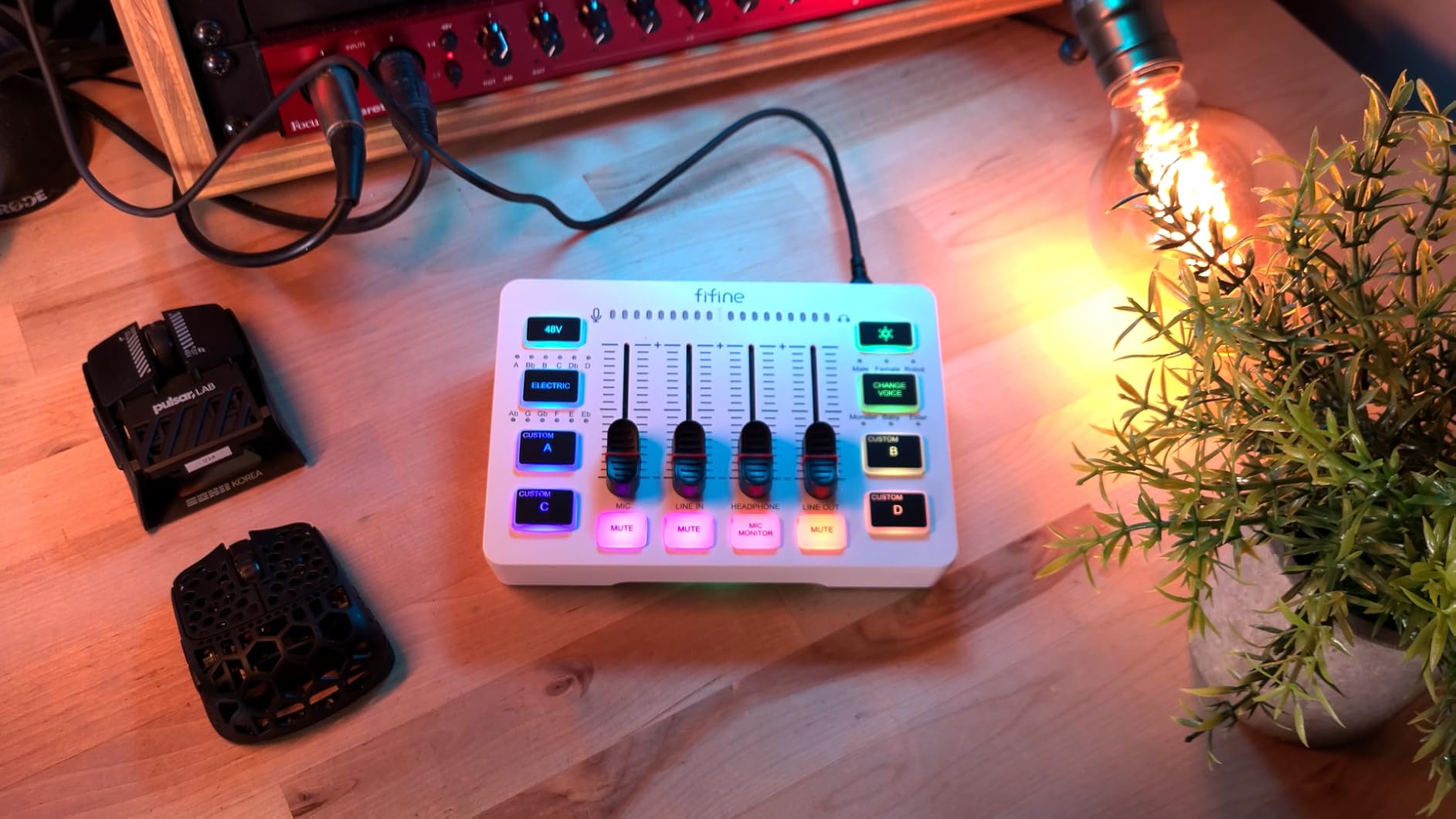 FIFINE Gaming Audio Mixer, Streaming RGB PC Mixer with XLR Microphone Interface, Individual Control, Volume Fader, Mute Button, 48V Phantom Power, for Podcast/Recording/Vocal/Game Voice-AmpliGame SC3 - Customer Photo 1