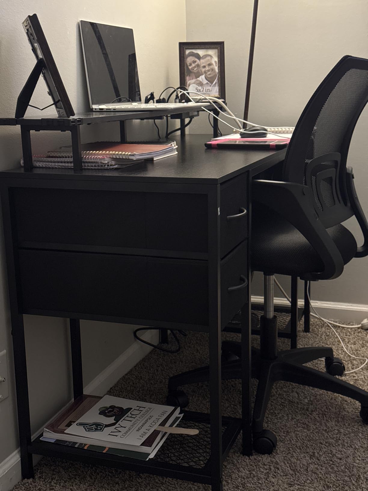 Huuger 47 inch Computer Desk with 4 Drawers, Gaming Desk with LED Lights & Power Outlets, Home Office Desk with Large Storage Space for Bedroom, Work from Home, Black - Customer Photo 5