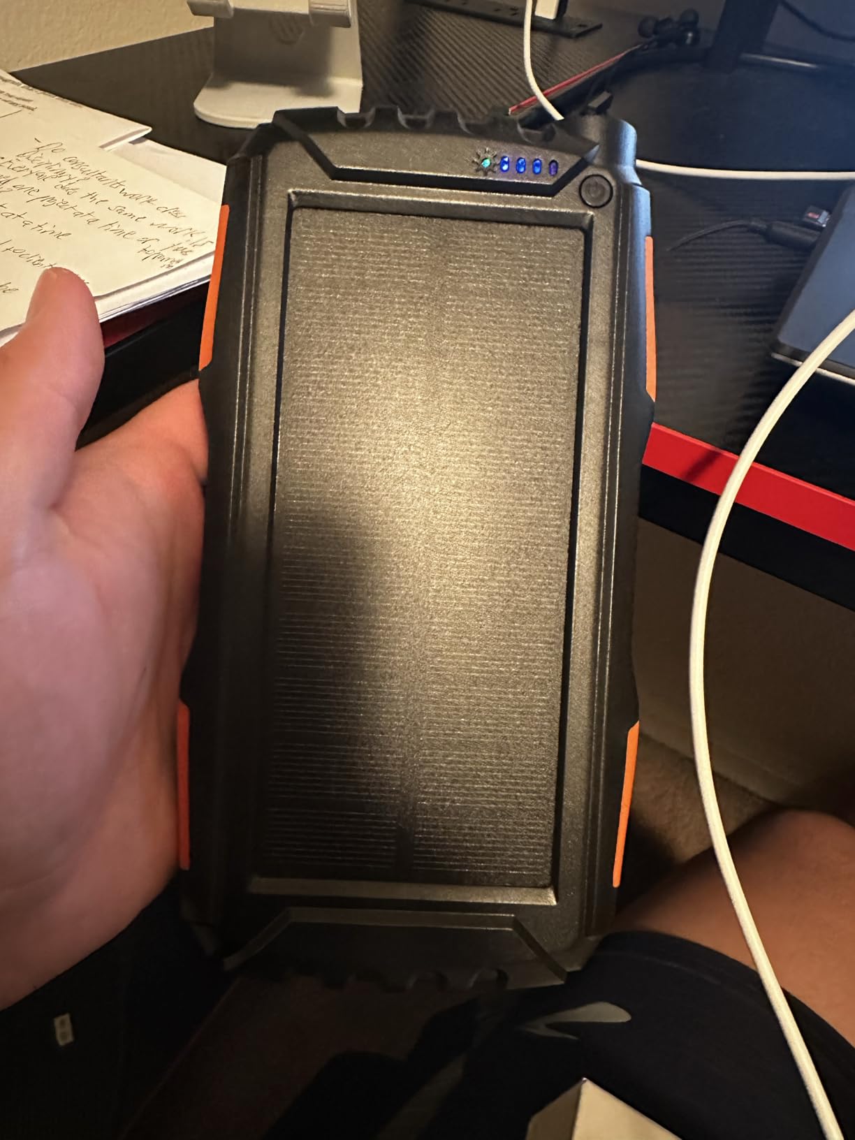 Power-Bank-Solar-Charger - 42800mAh Portable Charger,Solar Power Bank,External Battery Pack 5V3.1A Qc 3.0 Fast Charger Built-in Super Bright Flashlight (Orange) - Customer Photo 2