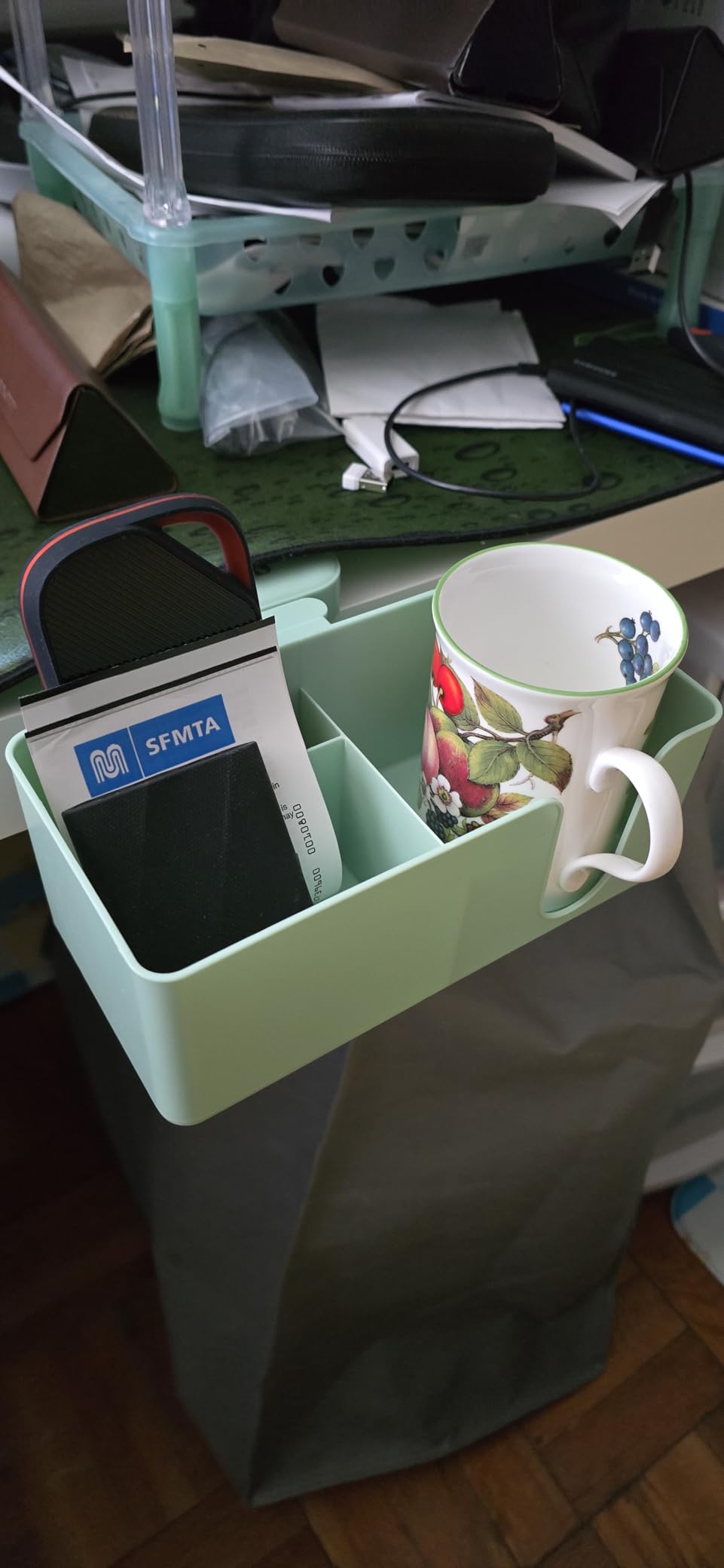 KDD 4 in 1 Desk Cup Holder - Clamp on Under Desk Headphone Hanger - Rotating Headphone Holder Detachable Pen Cup Holder Desktop Storage for Cup, Phone and Pen(Black) - Customer Photo 1