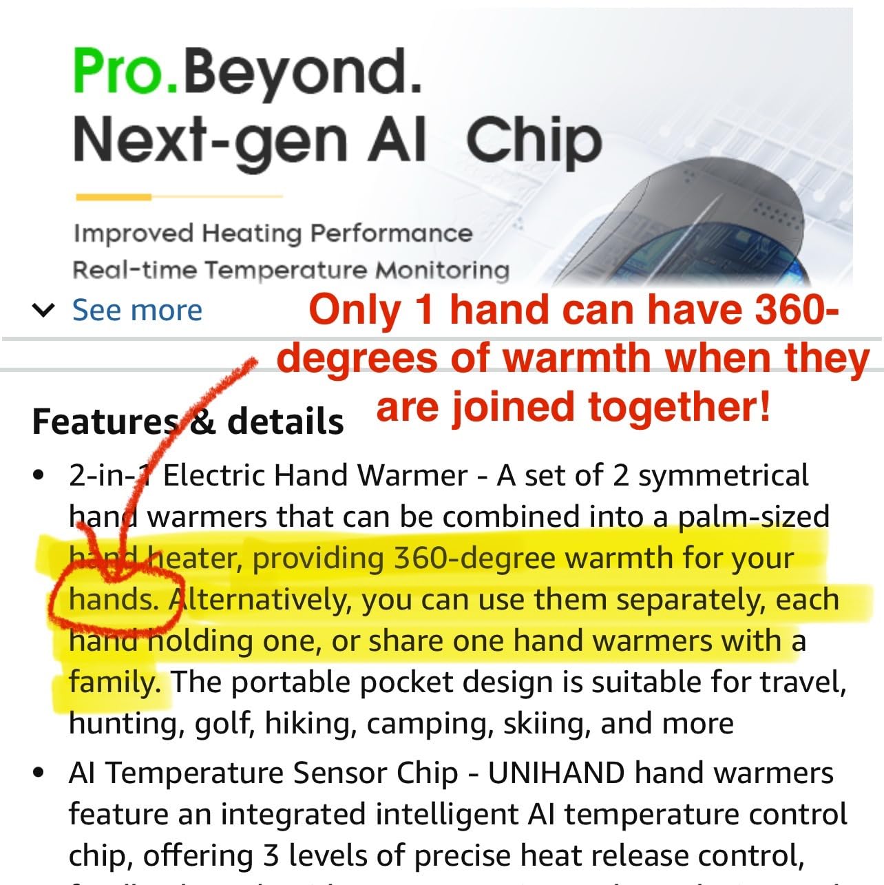 AI Hand Warmers Rechargeable 2 Pack, AI Smart Chips Electric Hand Warmers, 20Hrs Long Safe Heat, Portable Pocket Heater, Gifts for Christmas, Outdoor, Hunting, Golf, Camping Accessories - Customer Photo 4