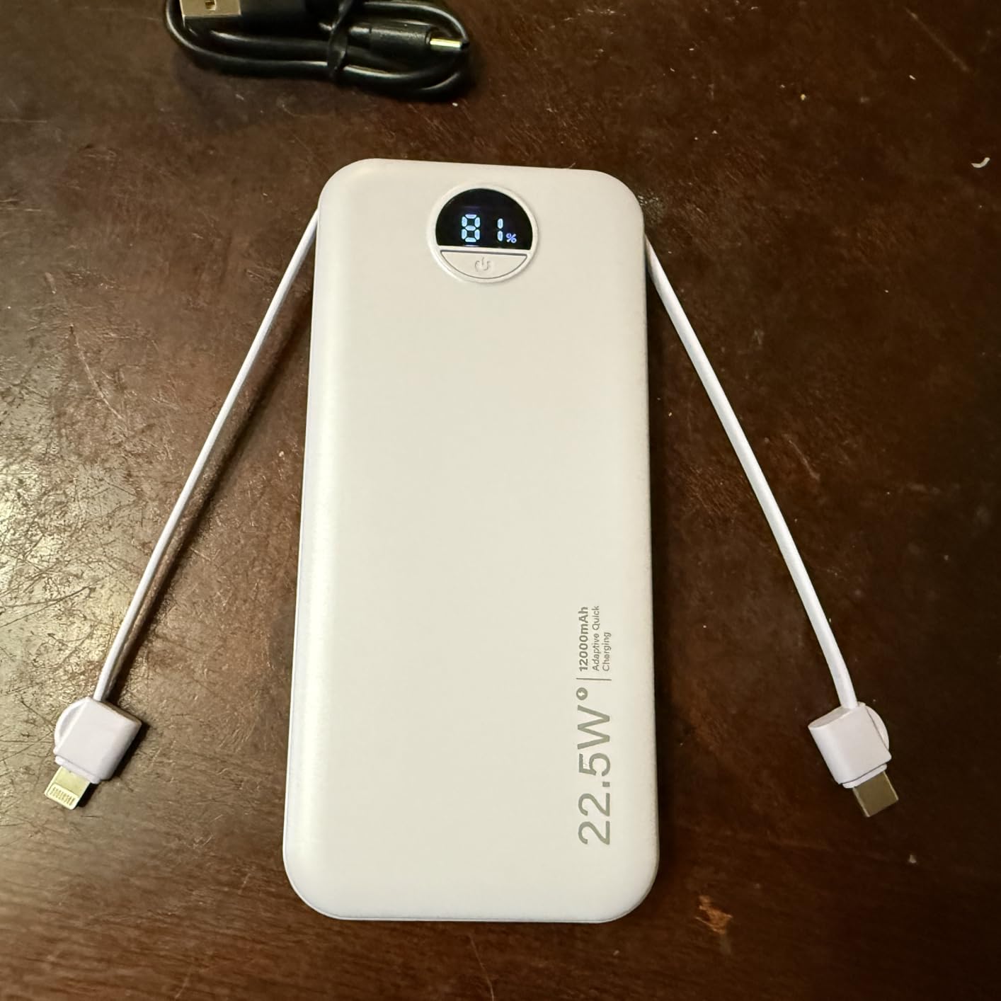 Portable Charger, 12000mAh 22.5W Type C Fast Charging Power Bank with Built-in Cables & Wall Plug, External Battery Bank with LED Display, Travel Essential Battery Pack for iPhone, iPad, Samsung Black - Customer Photo 1