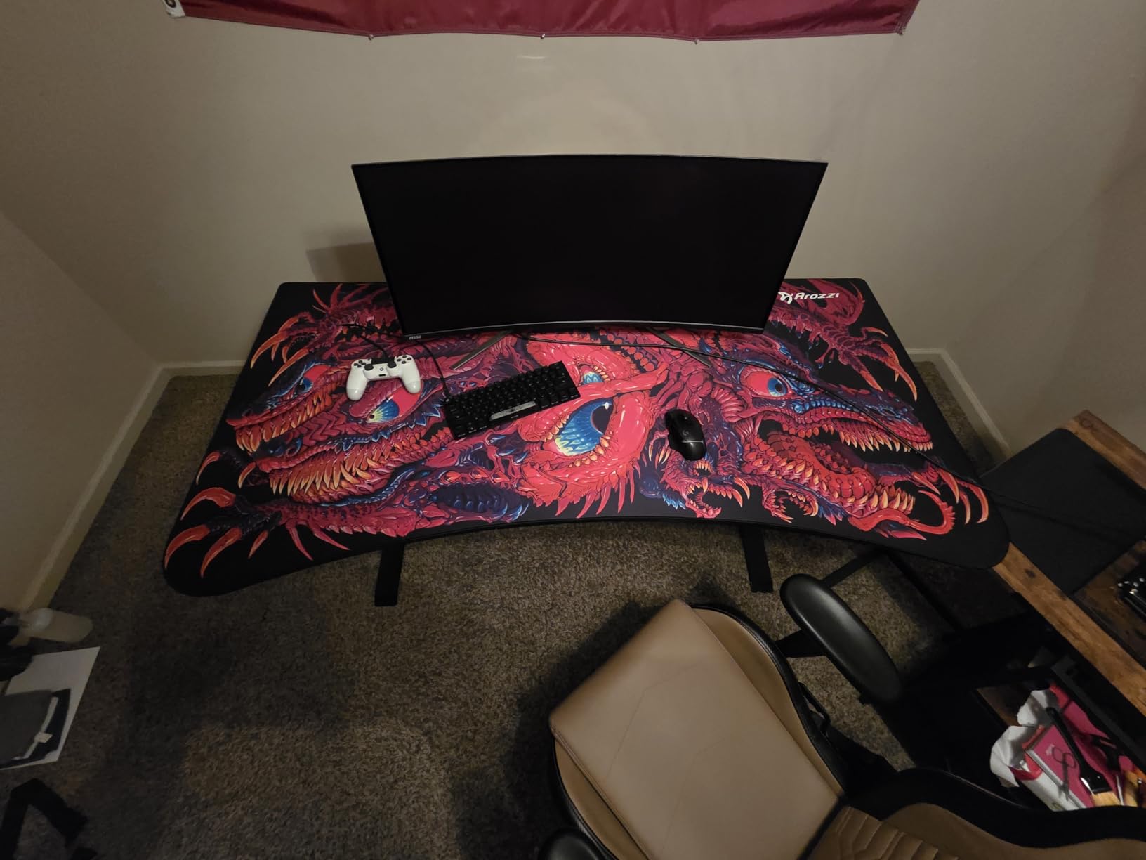 Arozzi Arena Special Edition Ultrawide Curved Gaming and Office Desk with Full Surface Water Resistant Desk Mat Custom Monitor Mount Cable Management Cut Outs - Sakura Customer Review Arozzi Arena Special Edition Ultrawide Curved Gaming and Office Desk with Full Surface Water Resistant Desk Mat Custom Monitor Mount Cable Management Cut Outs - Sakura - Customer Photo 1