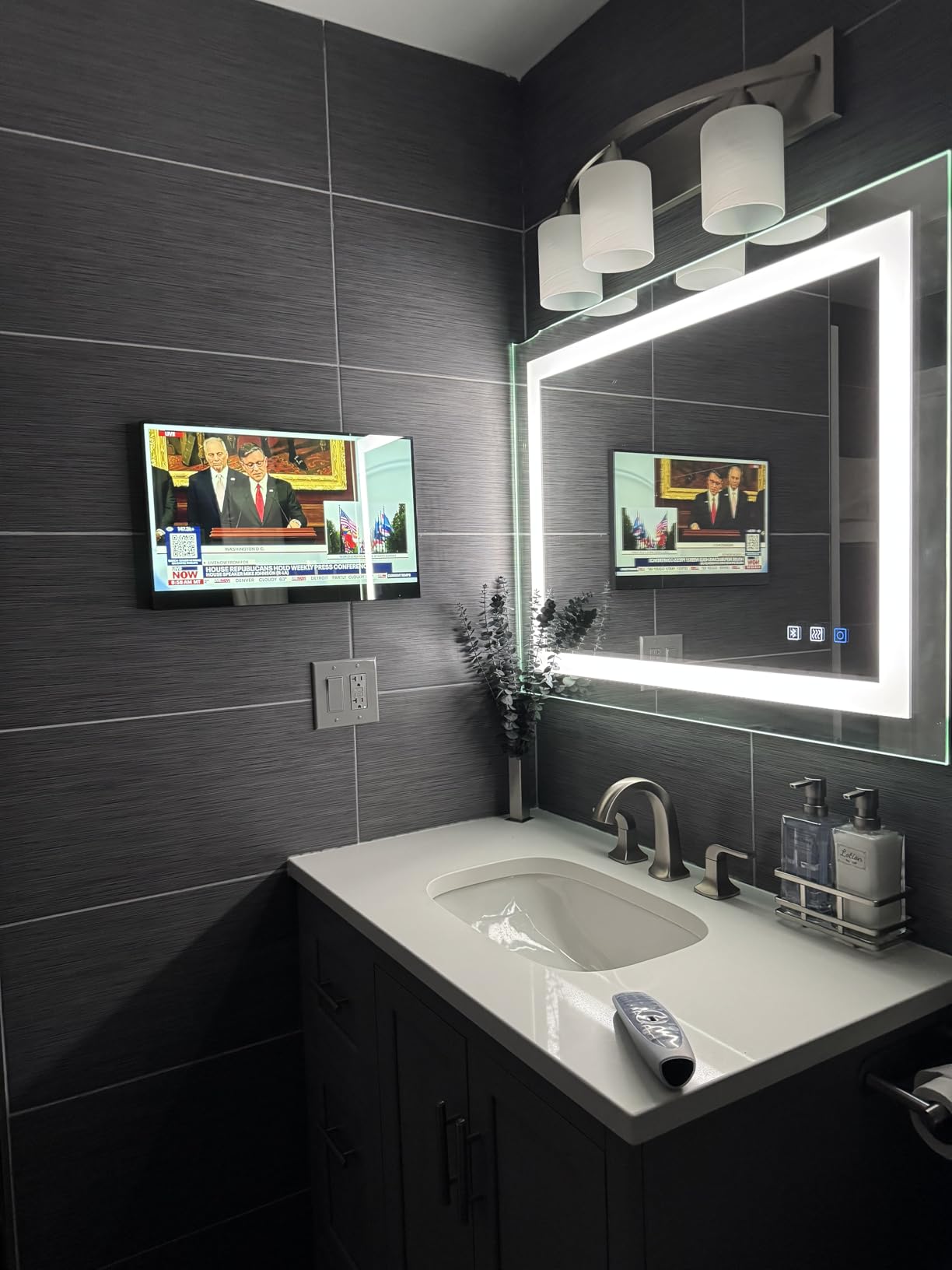 Soulaca 23.8 (24) inches Smart webOS Mirror TV for Bathroom Waterproof WiFi Bluetooth ATSC Tuner Voice Control Built-in Alexa AI WiFi Capacity New Model - Customer Photo 2
