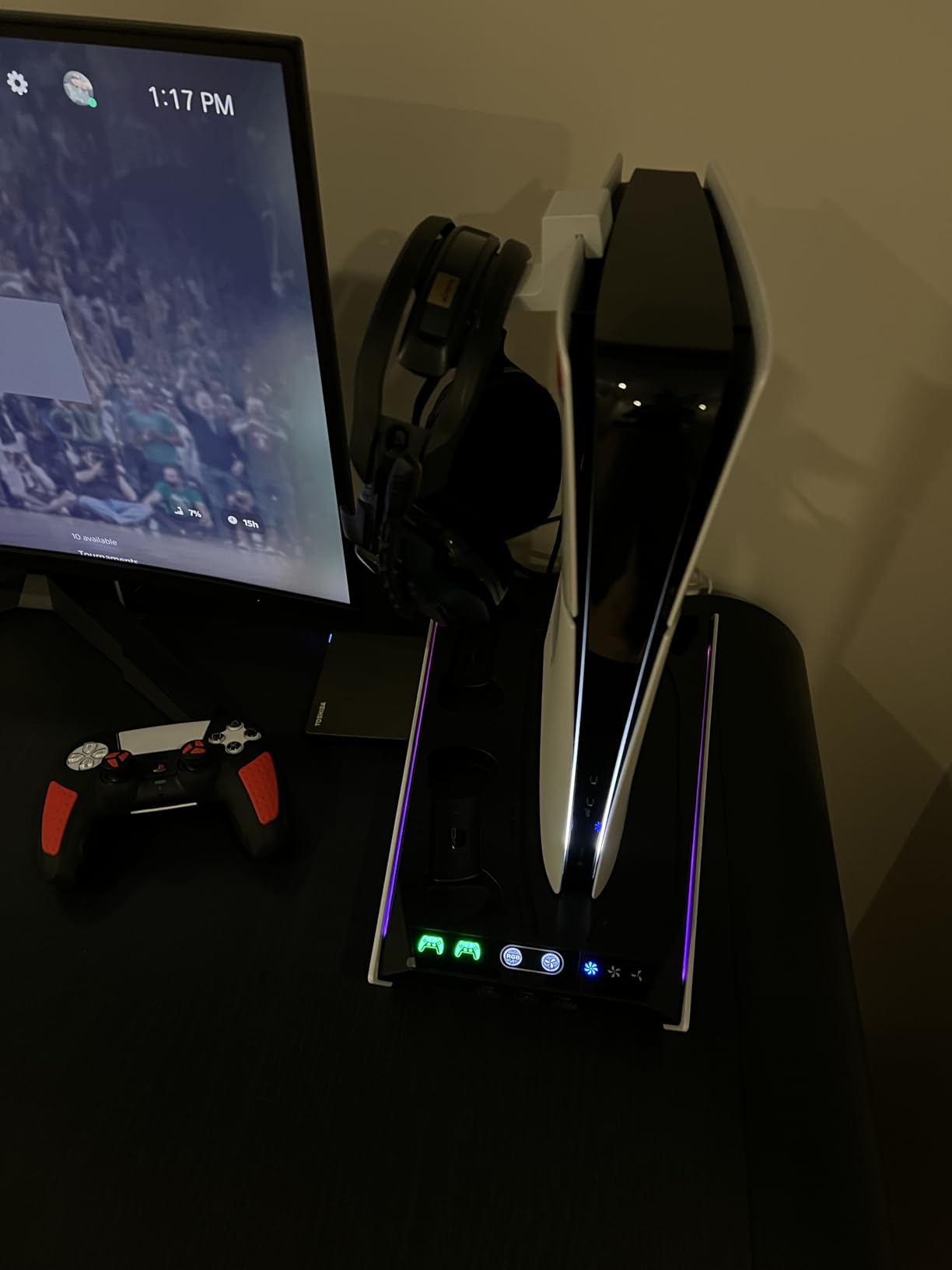 PS5/Slim/Pro Stand for Disc & Digital Console, PS5 Cooling & Charging Station with RGB Ambient Lighting, PS5 Controller Charger Built-in 3 Level Fan, PS5/Slim/Pro Accessories for PlayStation 5 Case - Customer Photo 2