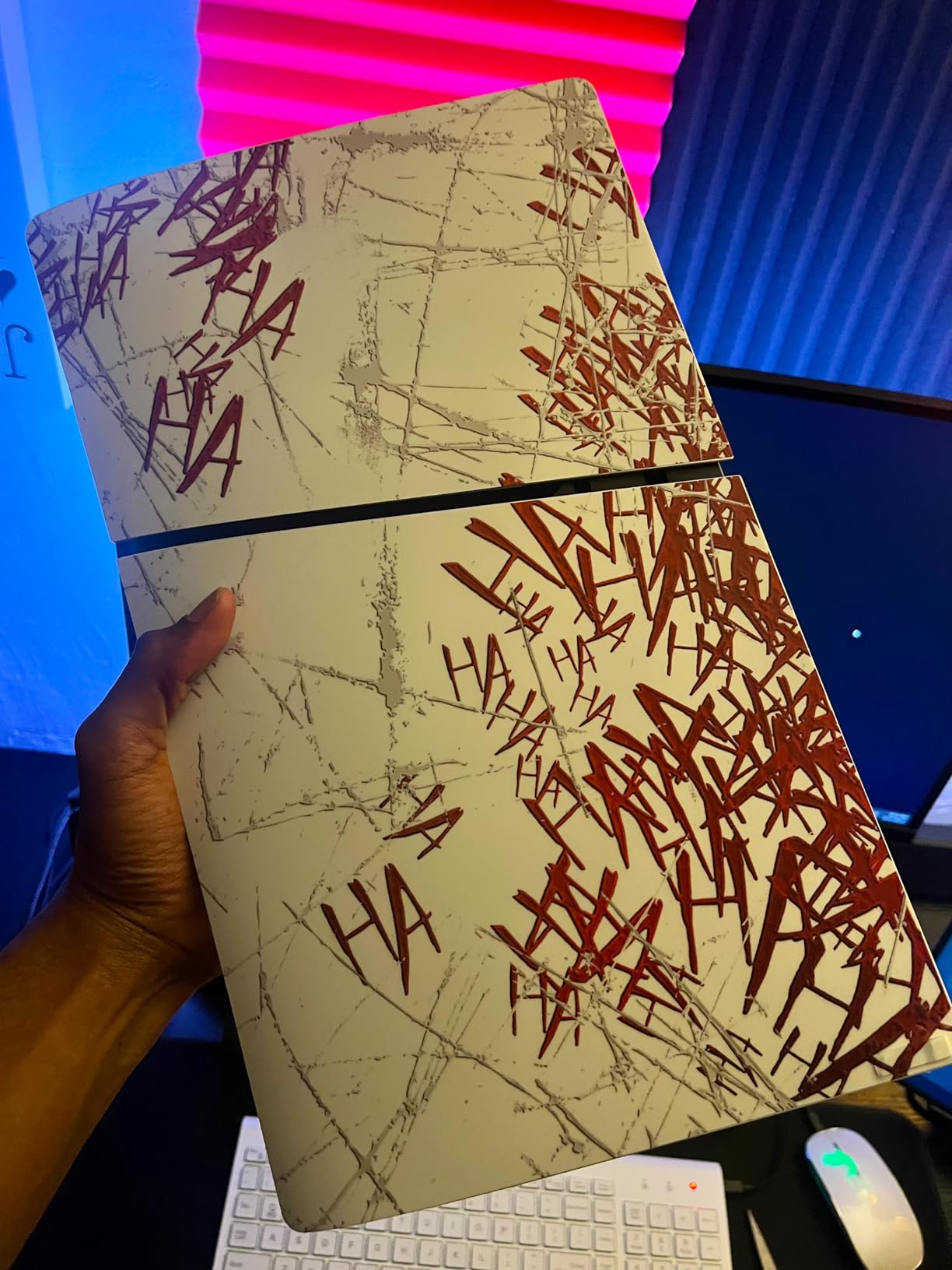 PlayVital Full Set Skin Sticker for ps5 Slim Console Digital Edition (The New Smaller Design), Vinyl Skin Decal Cover for ps5 Controller & Headset & Charging Station & Media Remote - Clown Hahaha - Customer Photo 2