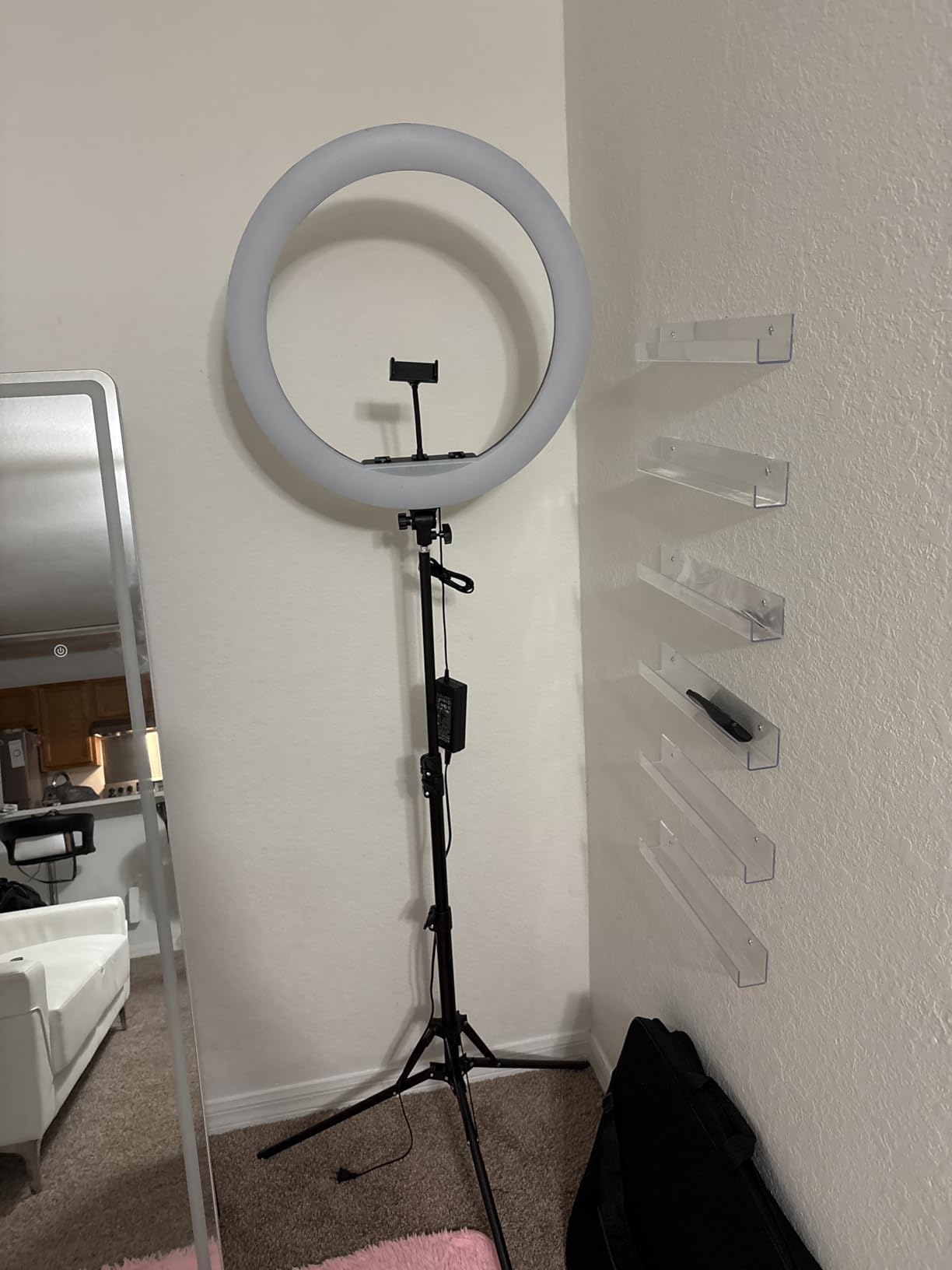 Hagibis 21 inch Ring Light with Stand Outer 55W 5600k Dimmable LED Light, Tripod Stand,and Phone Holder，Remote Controller,Carrying Bag ，CRI 97+ 2540lux, for Streaming Home Office Zoom Call Lighting - Customer Photo 1
