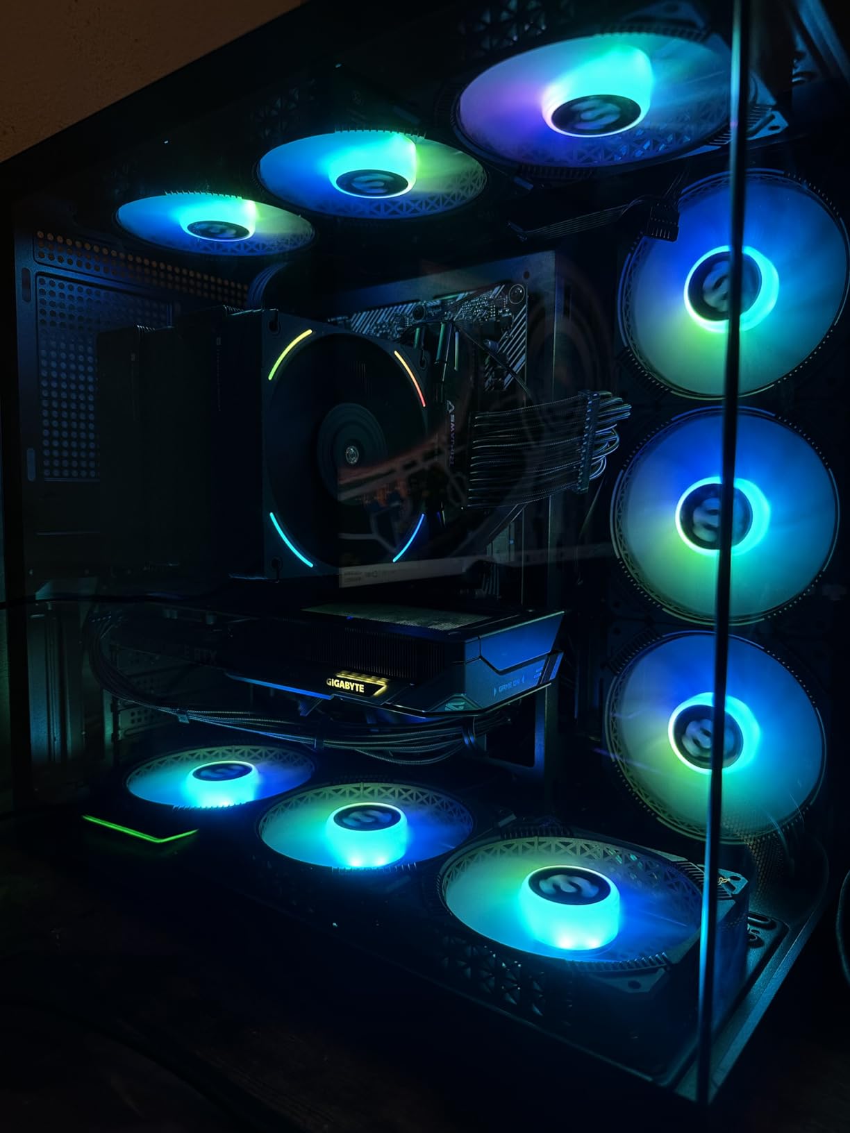 ANSAITE PC CASE ATX 9 PWM ARGB Fans Pre-Installed, Mid-Tower Gaming PC Case, Panoramic Tempered Glass White Computer Case with Type-C,360mm Radiator Support,W9 - Customer Photo 2