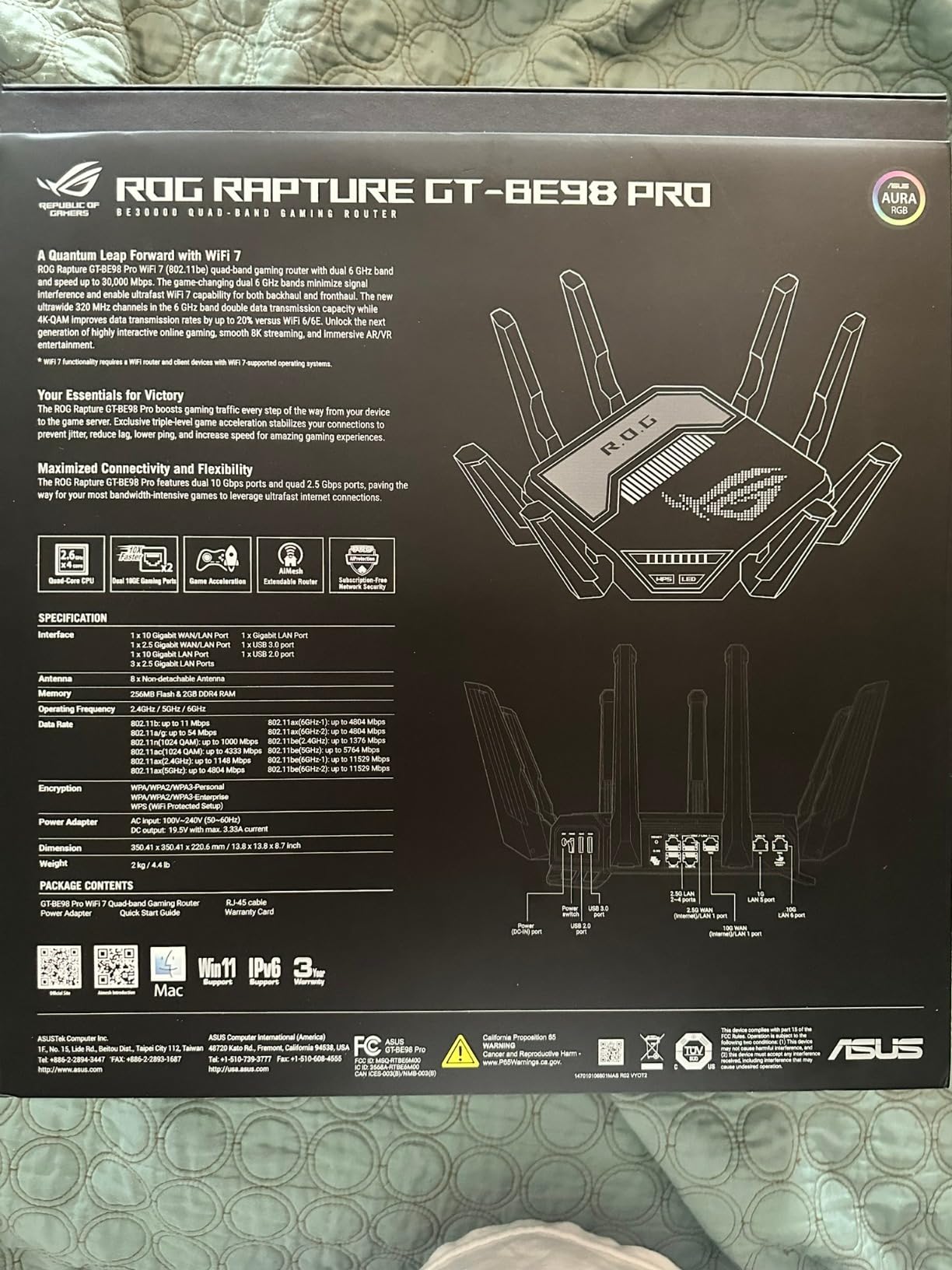 ASUS ROG Rapture GT-BE98 PRO First Quad-Band WiFi 7 Gaming Router supports 320MHz, Dual 10G Port, Triple-level Game Acceleration, Mobile Game Mode, Subscription-Free Security, AiMesh, and VPN features - Customer Photo 2
