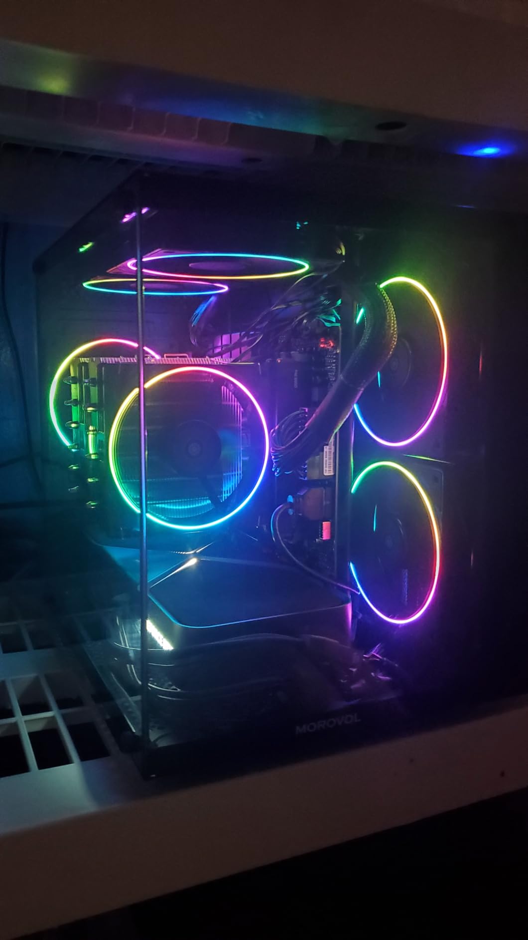 MATX PC Case,270° Panoramic Tempered Glass Panel Gaming PC Case,3 Fans Pre-Installed Micro-ATX Computer Case,USB 3.0,Black(V3) - Customer Photo 1
