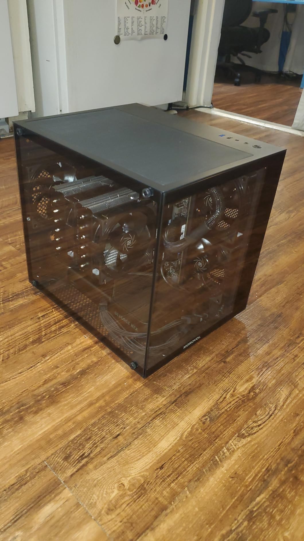 MATX PC Case,270° Panoramic Tempered Glass Panel Gaming PC Case,3 Fans Pre-Installed Micro-ATX Computer Case,USB 3.0,Black(V3) - Customer Photo 2