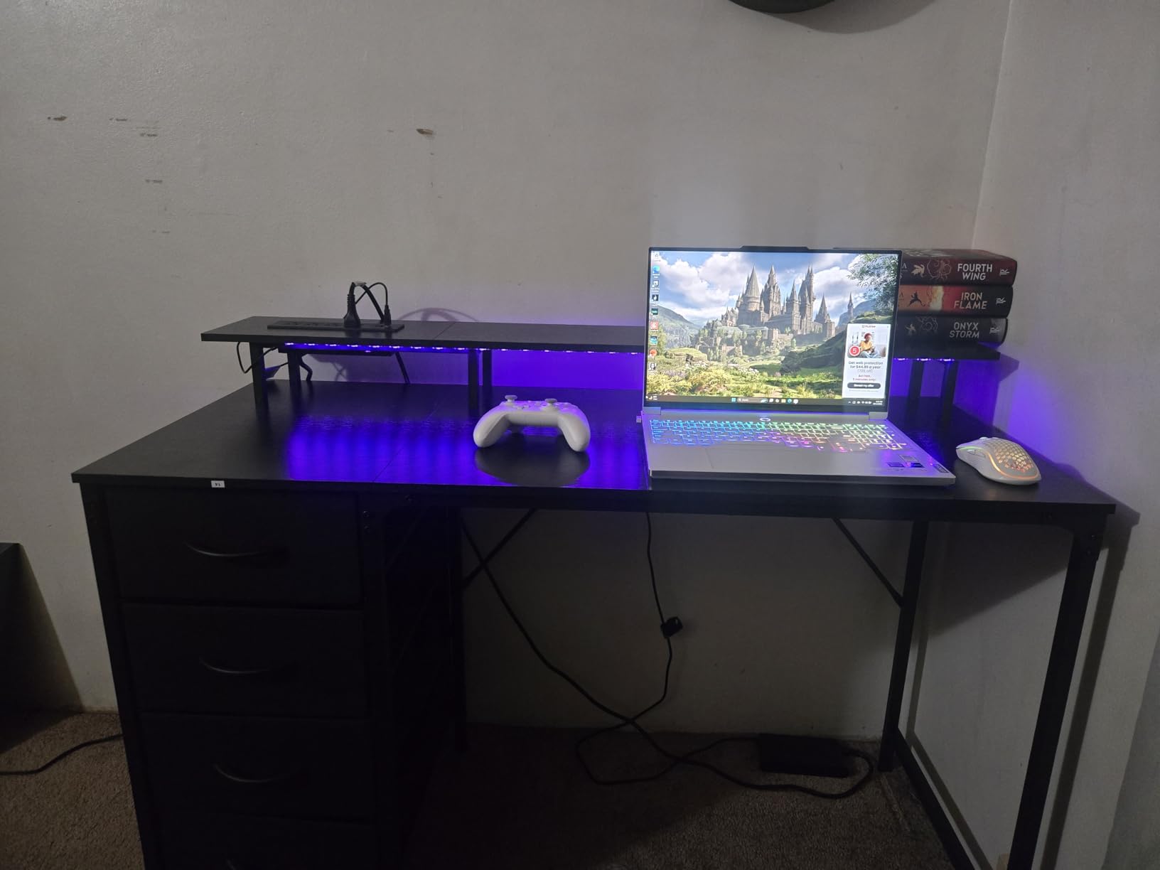 Huuger 47 Inch Computer Desk with Power Outlets and LED Lights, Gaming Desk with 4 Drawers, Office Desk with Monitor Stand, Study Work Home Office, Small Spaces, Black - Customer Photo 3