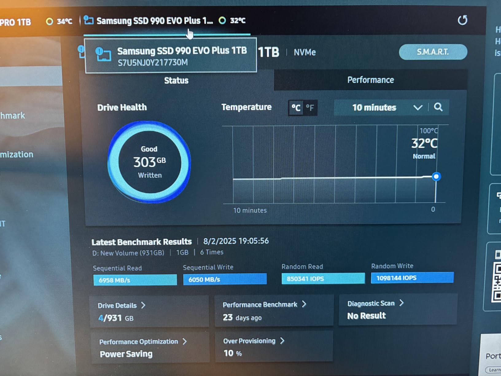 SAMSUNG 990 EVO SSD 1TB, PCIe Gen 4x4, Gen 5x2 M.2 2280 NVMe Internal Solid State Drive, Speeds Up to 5,000MB/s, Upgrade Storage for PC Computer, Laptop, MZ-V9E1T0B/AM, Black - Customer Photo 5