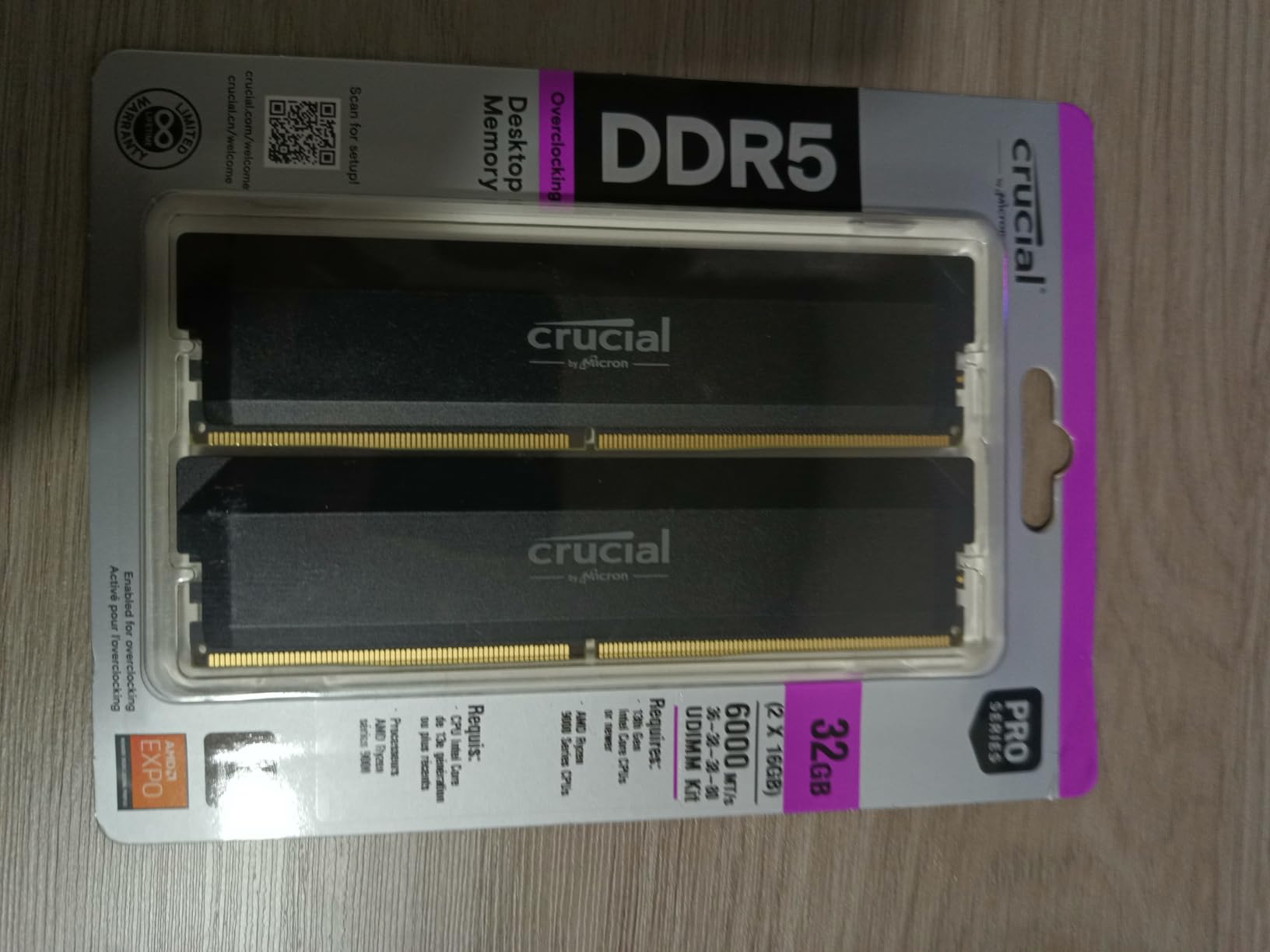 Crucial Pro 32GB DDR5 RAM Kit (2x16GB),CL36 6000MHz, Overclocking Desktop Gaming Memory, Intel XMP 3.0 & AMD Expo Compatible, Black - CP2K16G60C36U5B - Customer Photo 3