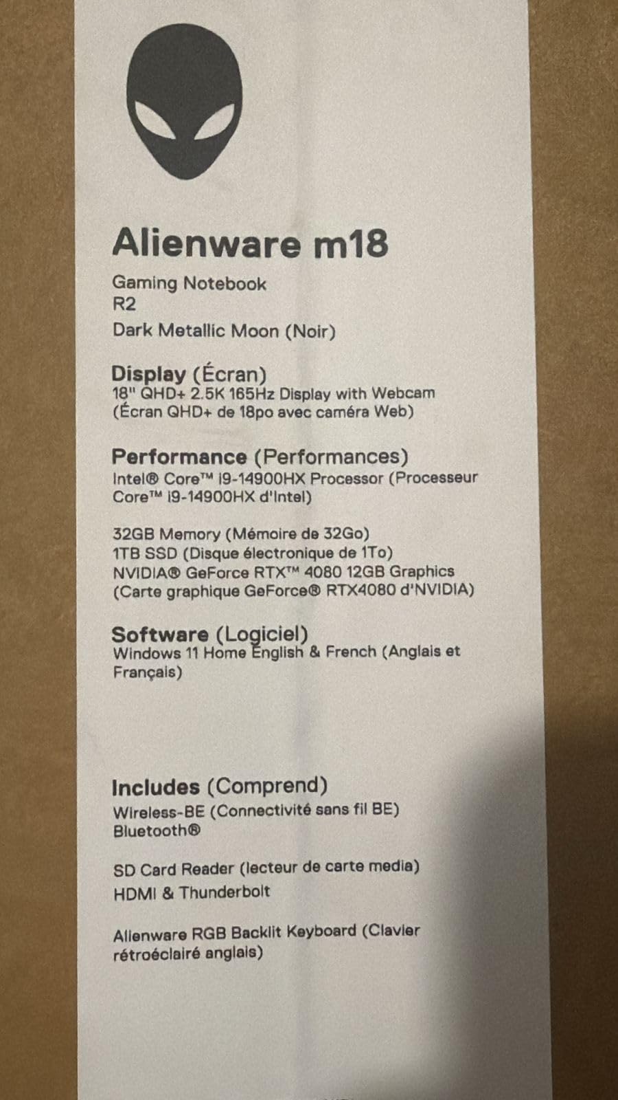 Alienware M18 R2 Gaming Laptop - 18 QHD+ 165Hz 3ms Display, Intel Core i9-14900HX, 32GB DDR5 RAM, 1TB SSD, NVIDIA GeForce RTX 4080 12 GB GDDR6, Windows 11 Home, Onsite Service - Dark Metallic Moon - Customer Photo 2